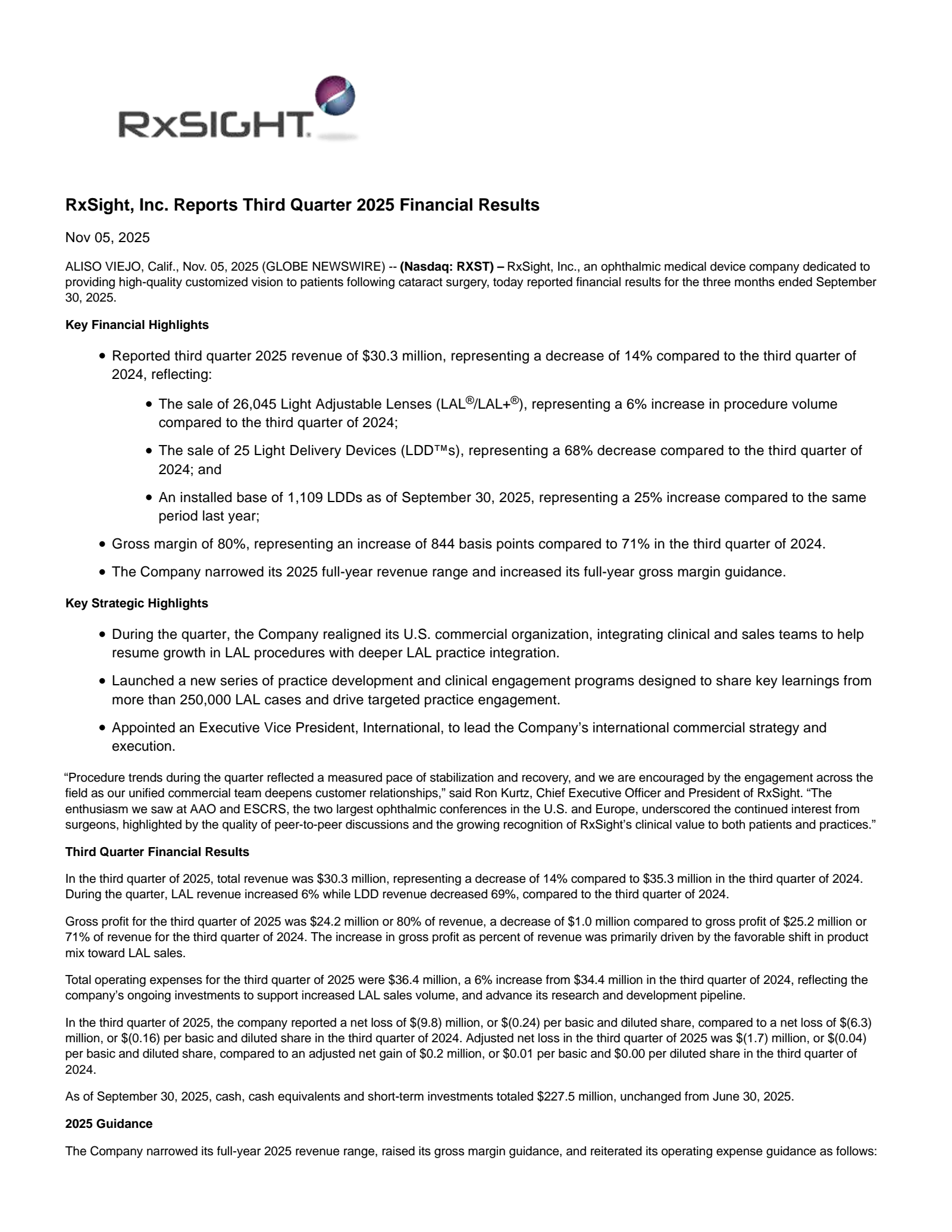 RxSight's Q3 2025 Earnings Release