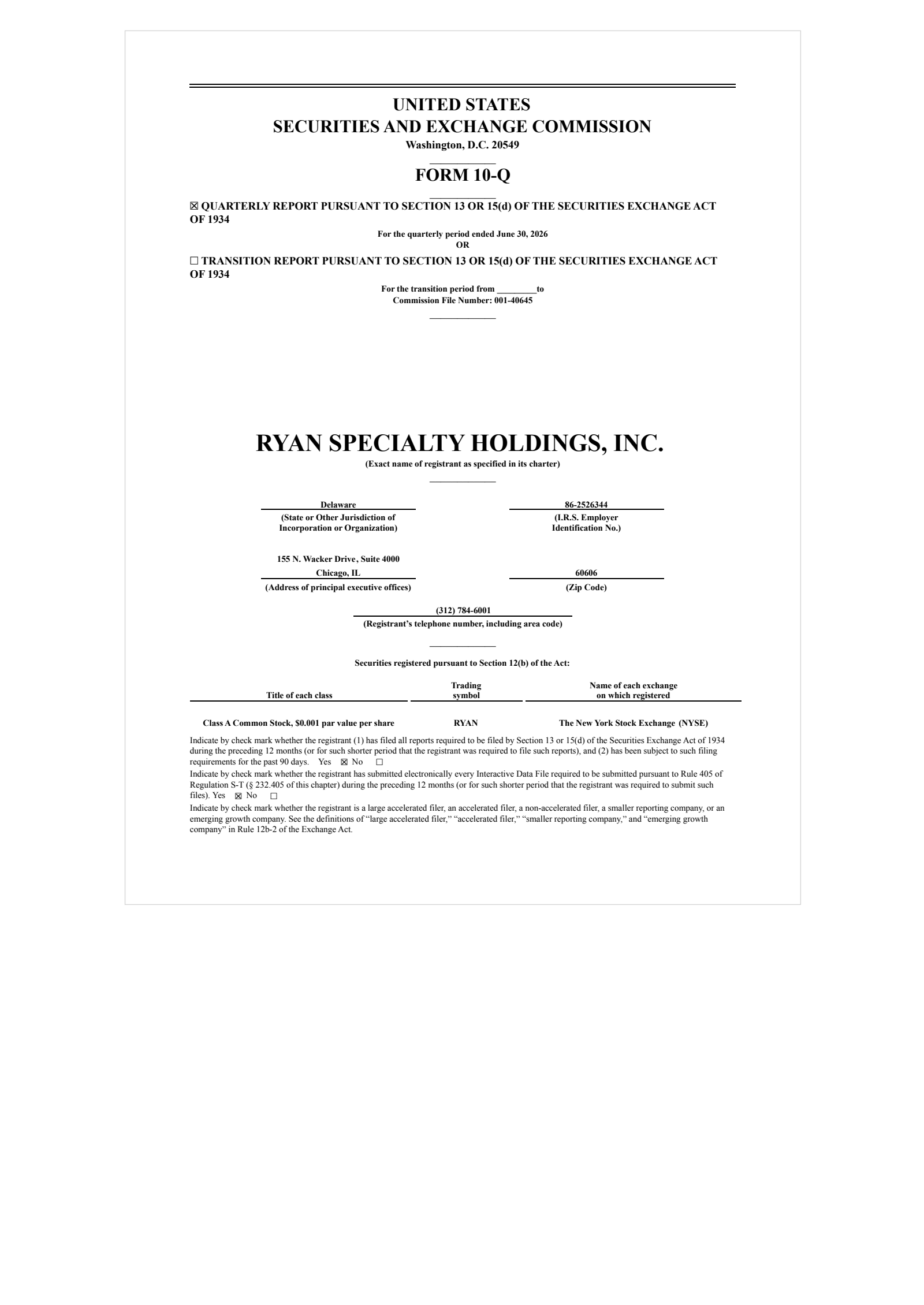 Ryan Specialty's Q2 2026 Quarterly report