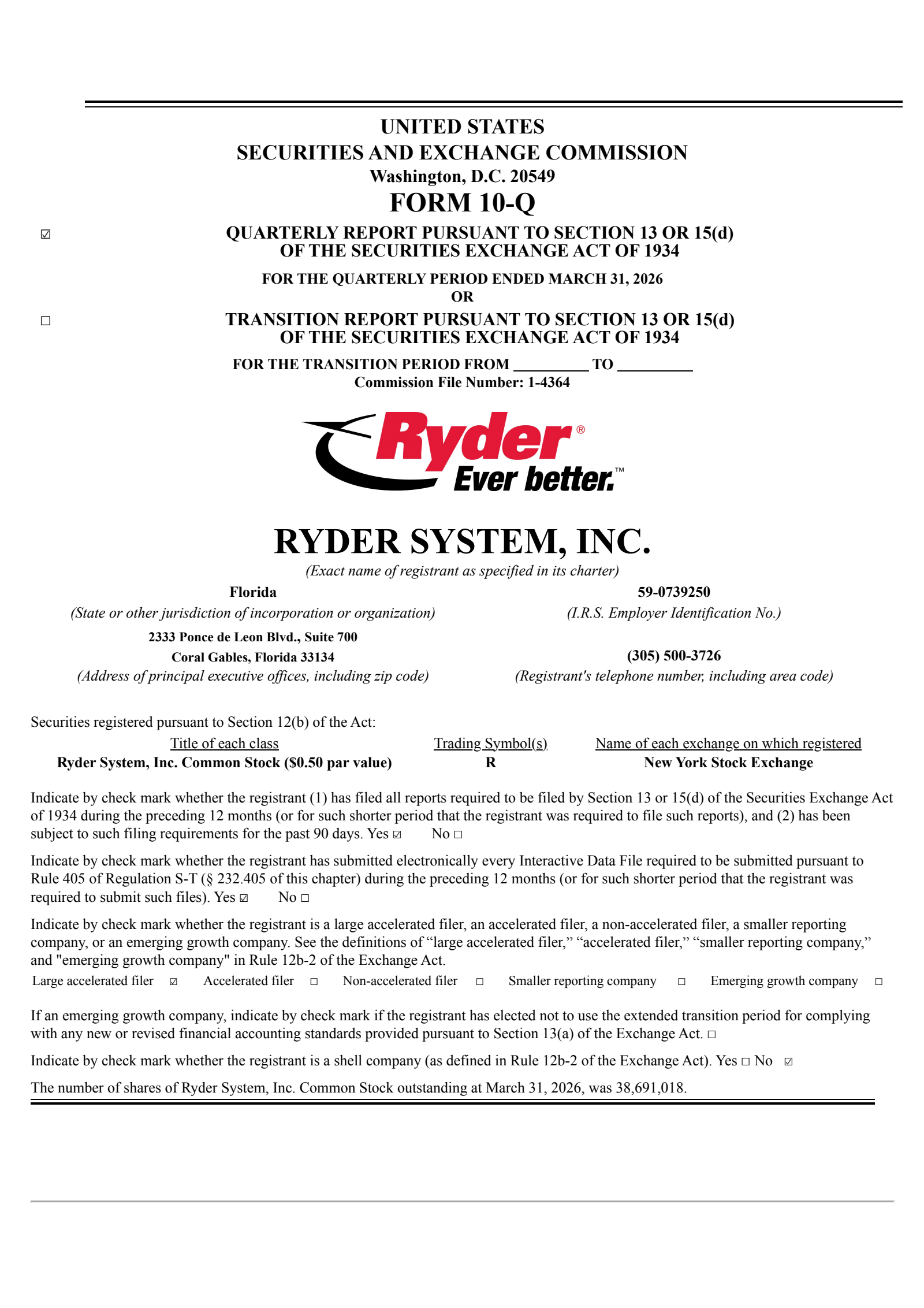 Ryder System's Q1 2026 Quarterly report