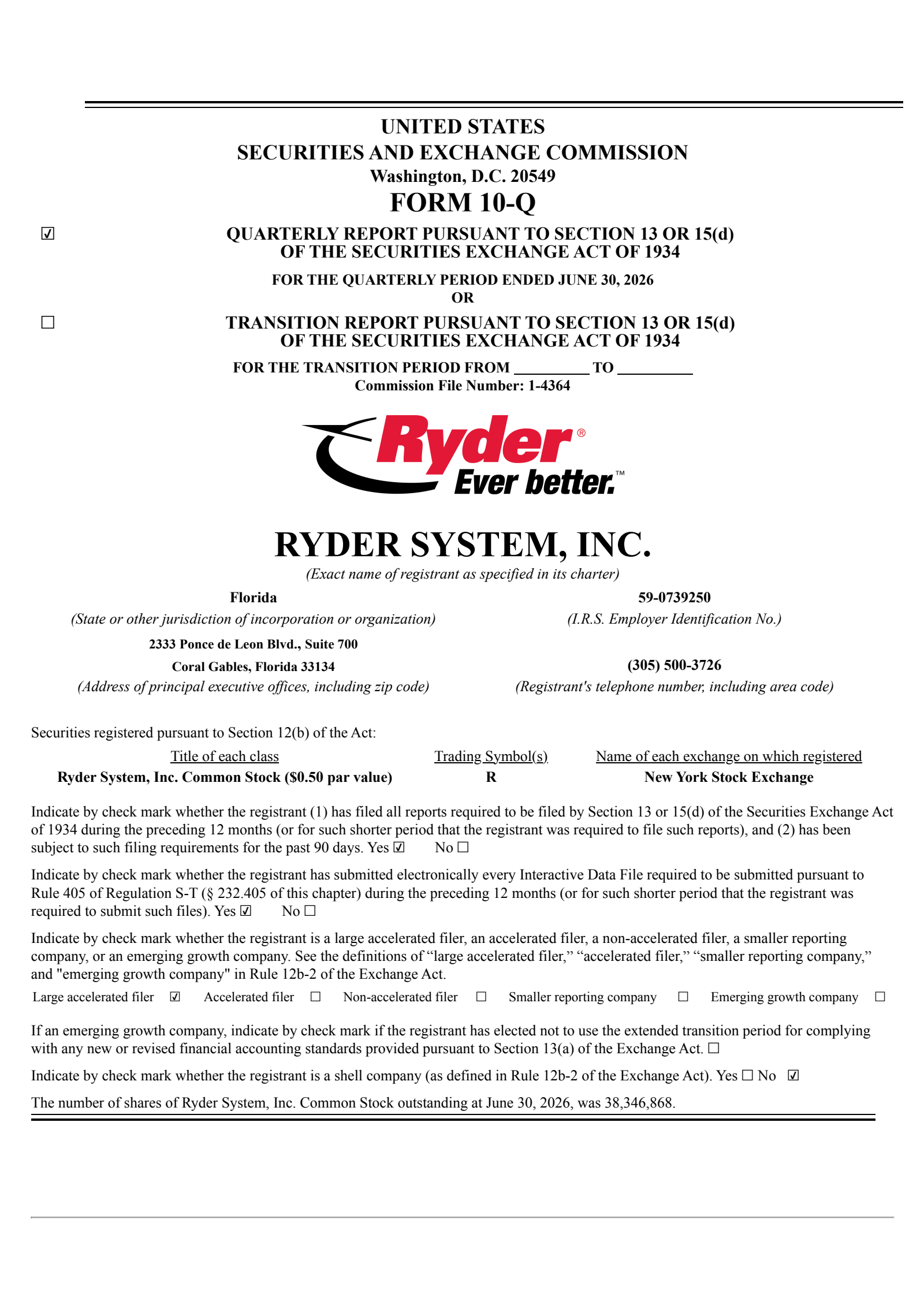 Ryder System's Q2 2026 Quarterly report