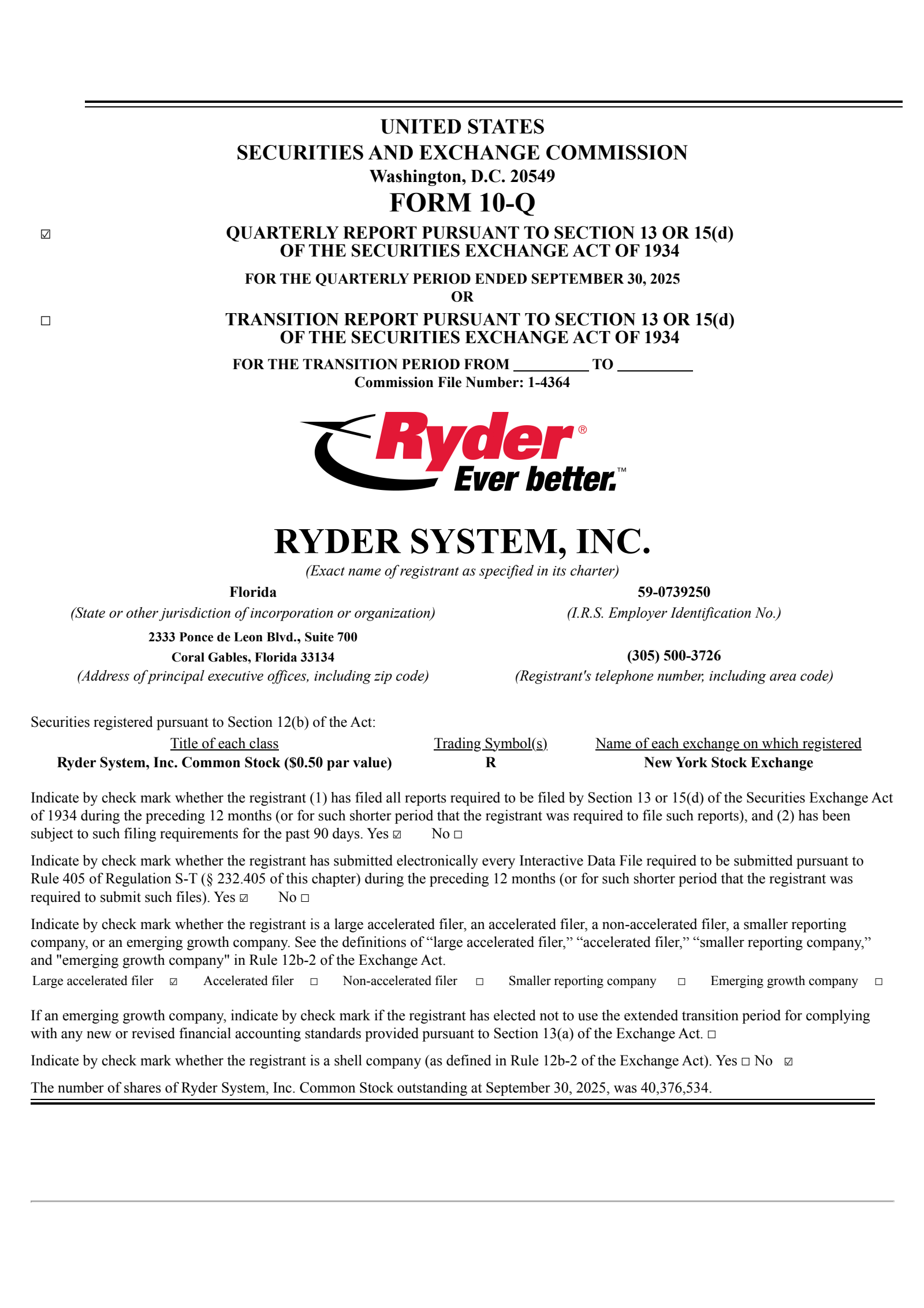 Ryder System's Q3 2025 Quarterly Report
