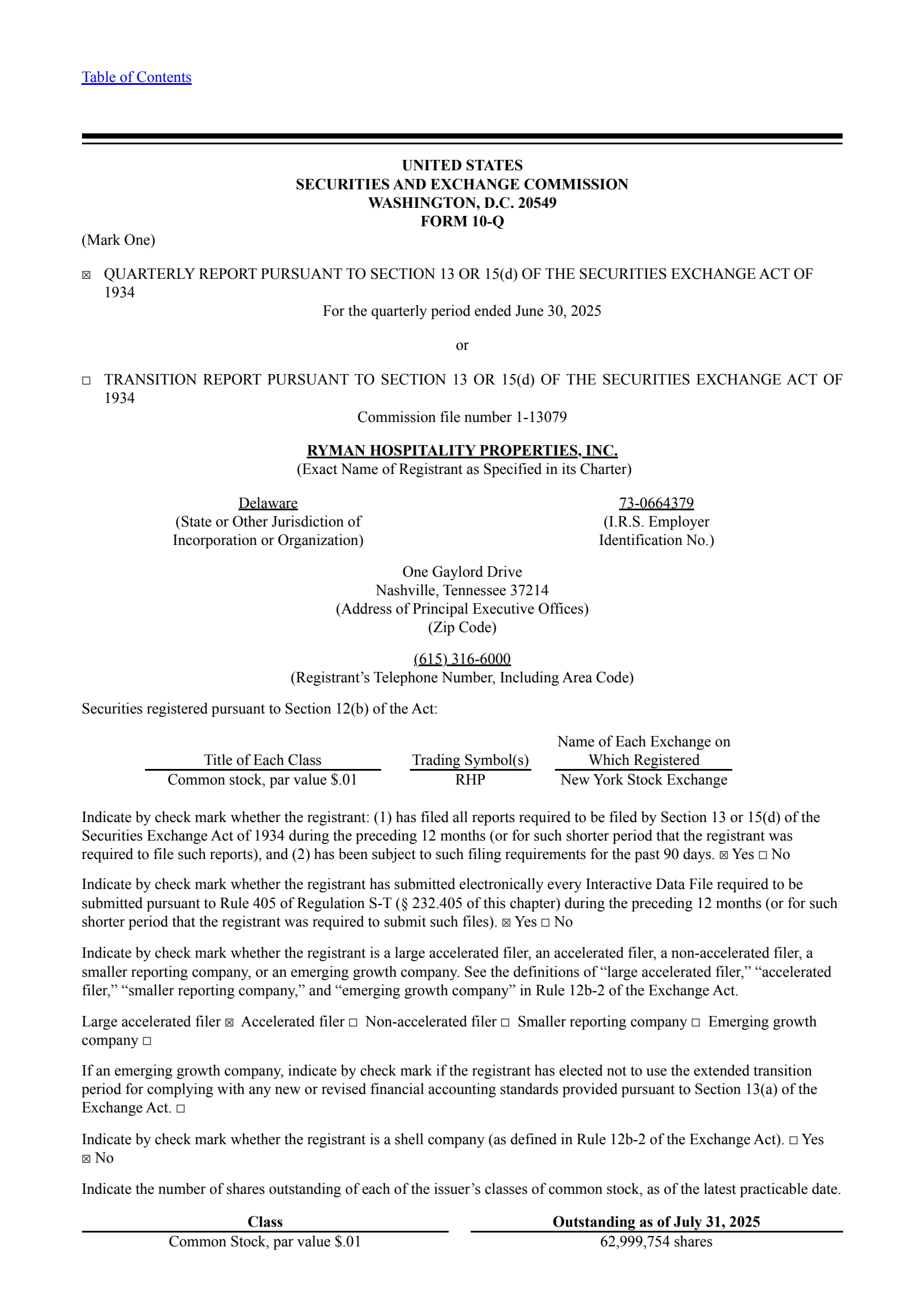Ryman Hospitality Properties' Q2 2025 Quarterly report