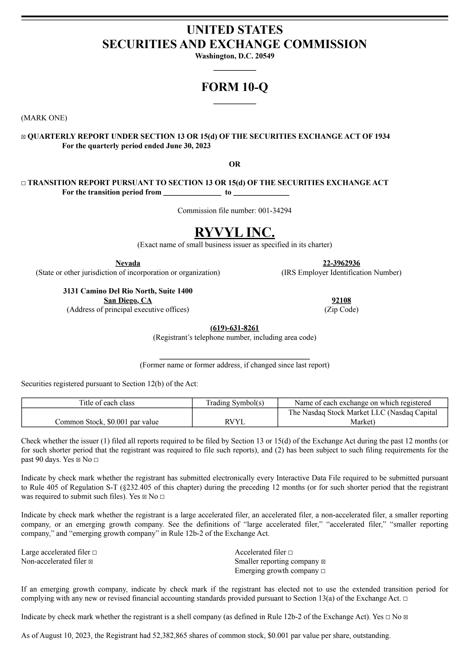 Ryvyl's Q2 2023 Quarterly report