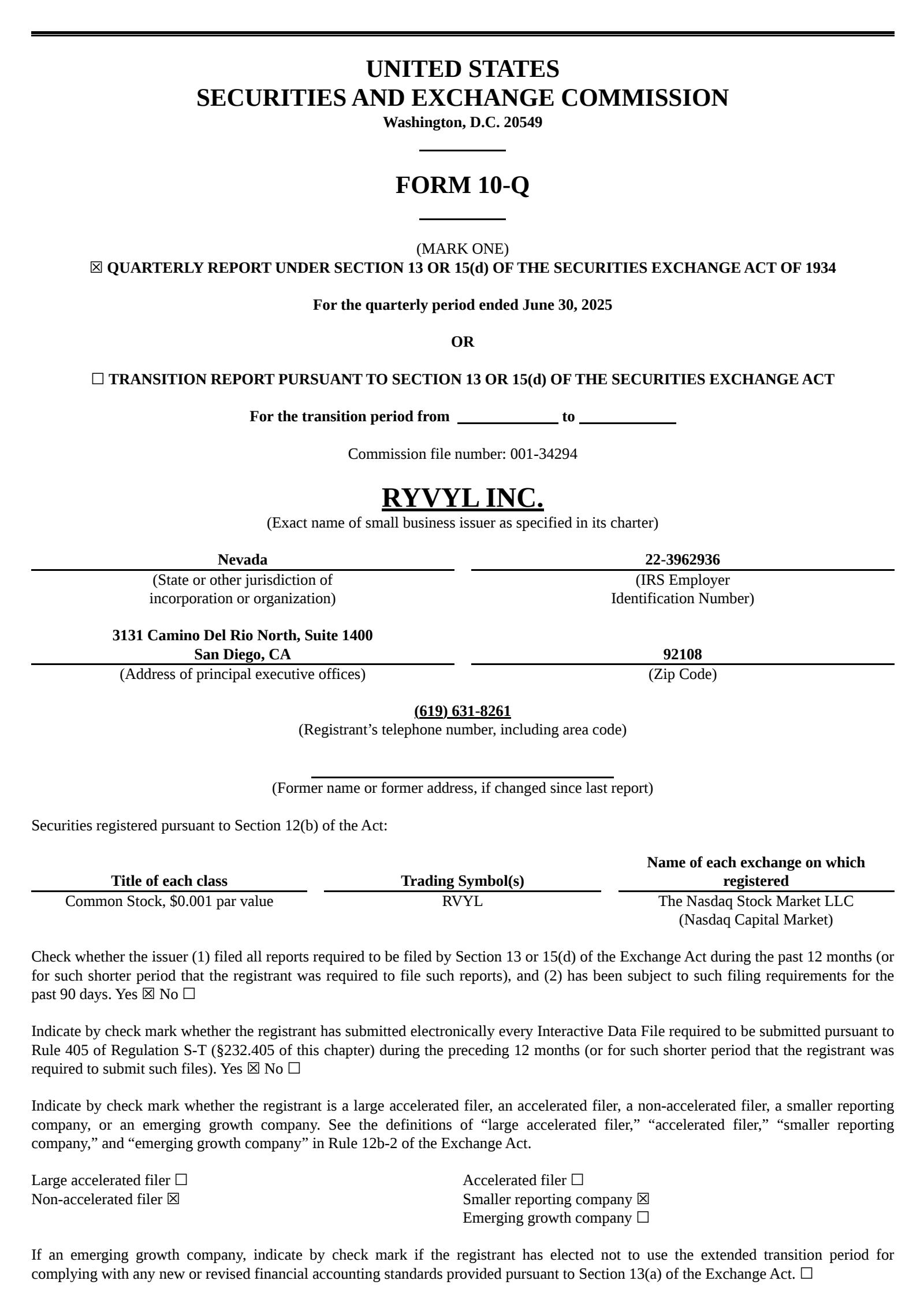 Ryvyl's Q2 2025 Quarterly report