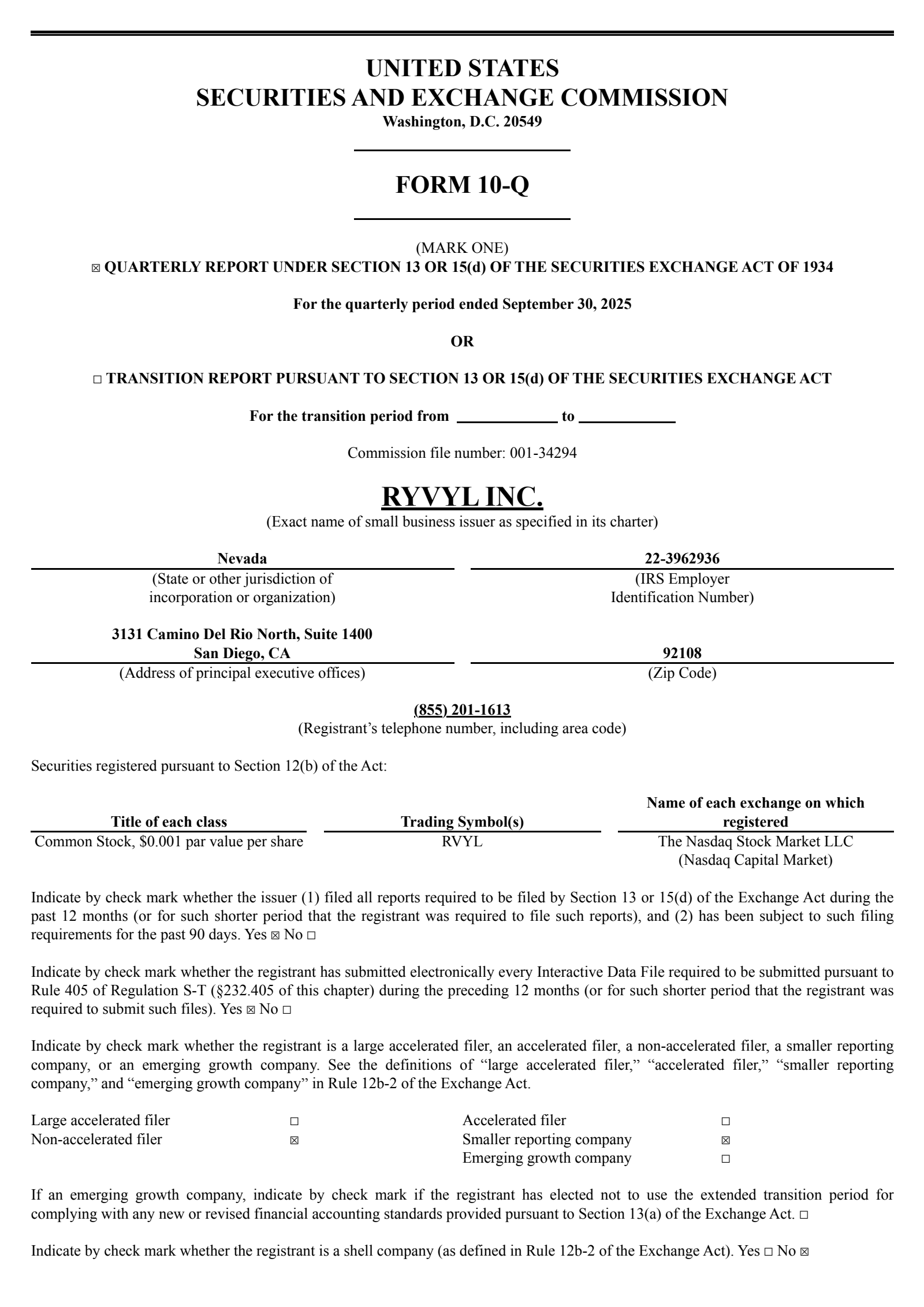 Ryvyl's Q3 2025 Quarterly Report