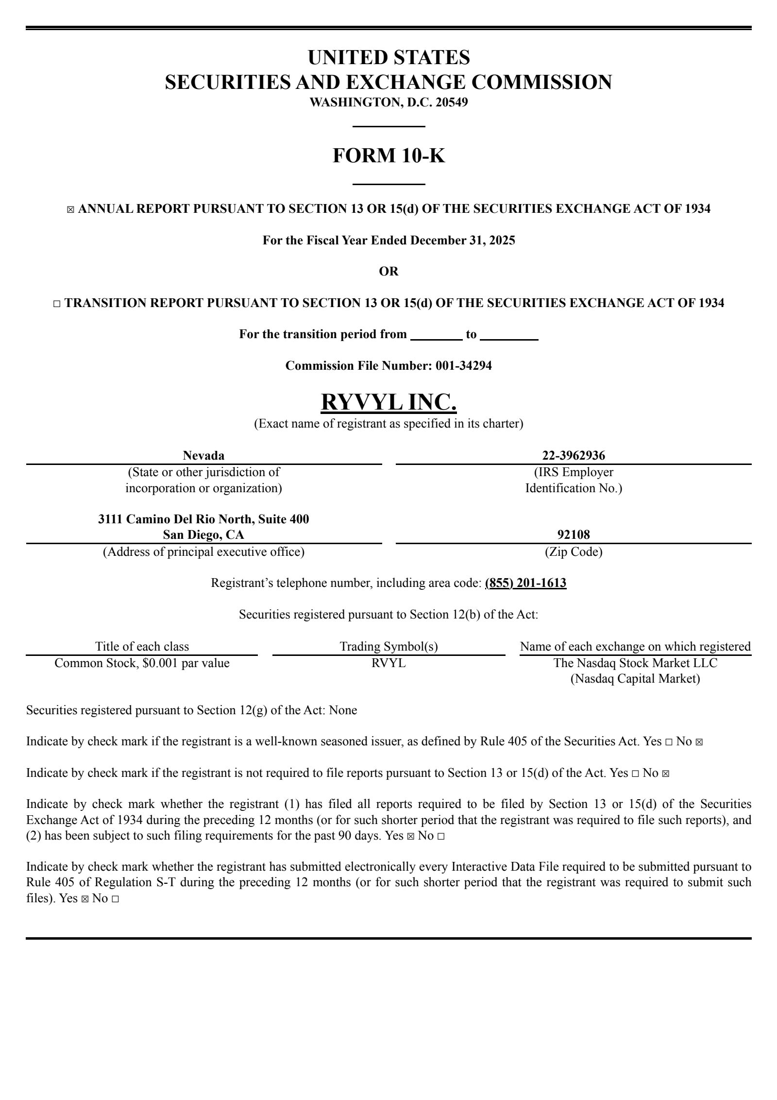 Ryvyl's Q4 2025 Annual report