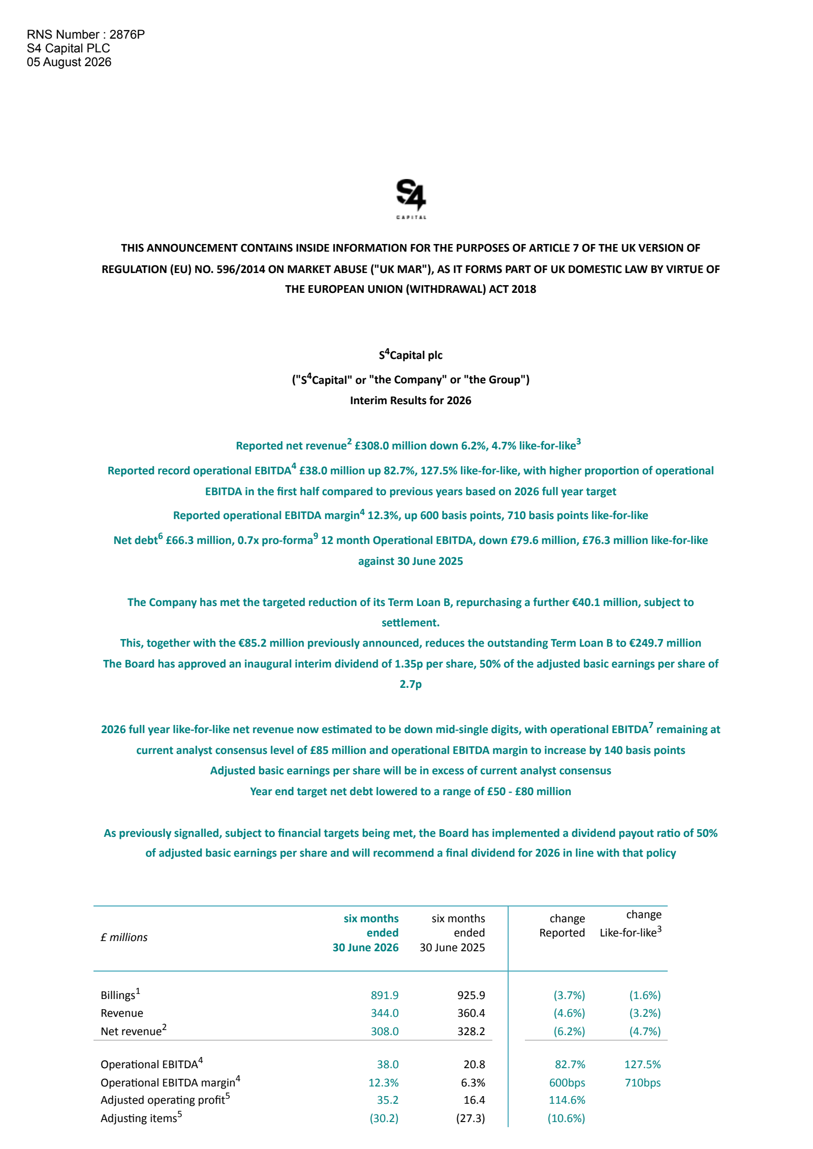 S4 Capital's H1 2026 Interim report