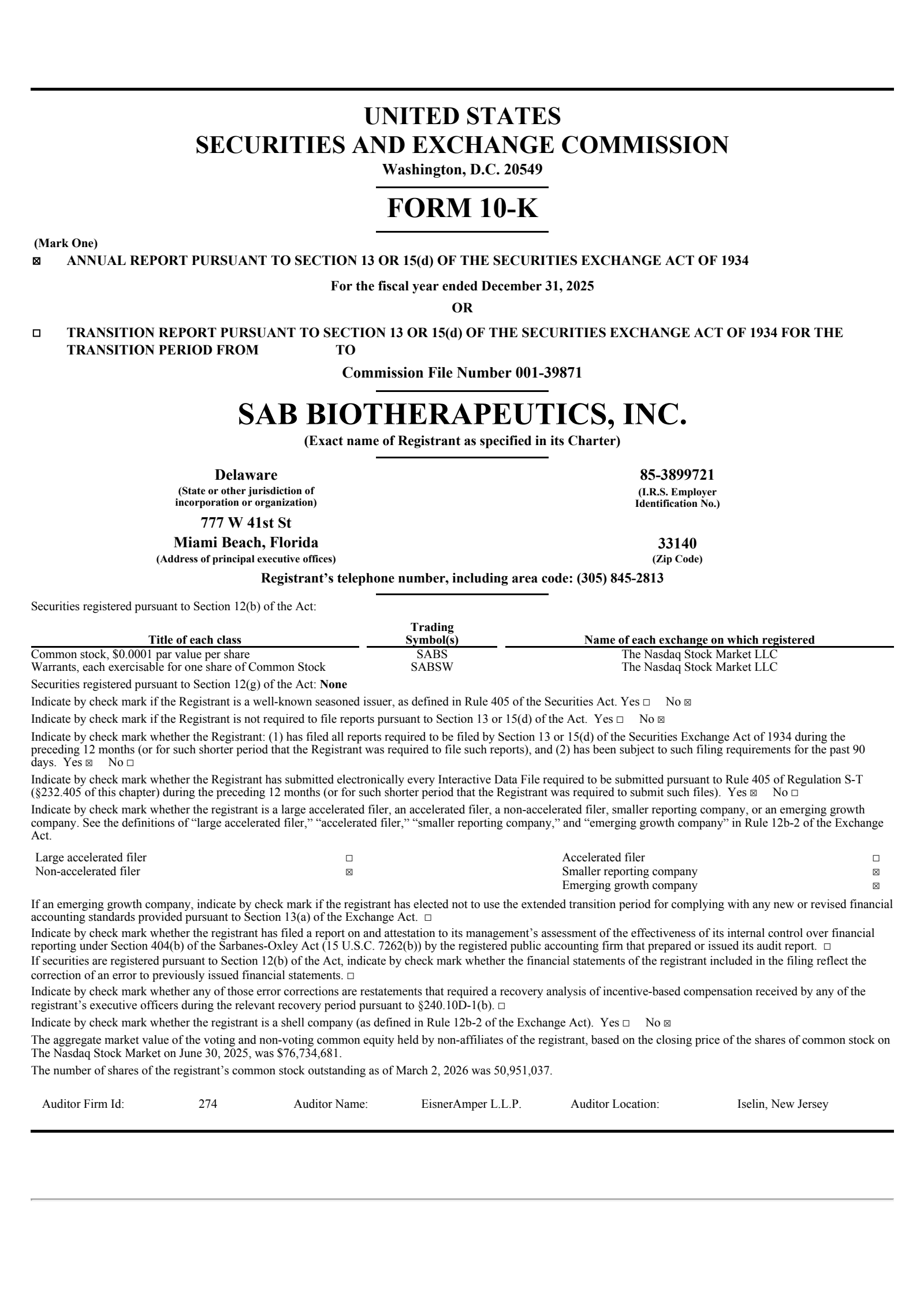 SAB Biotherapeutics' Q4 2025 Annual report