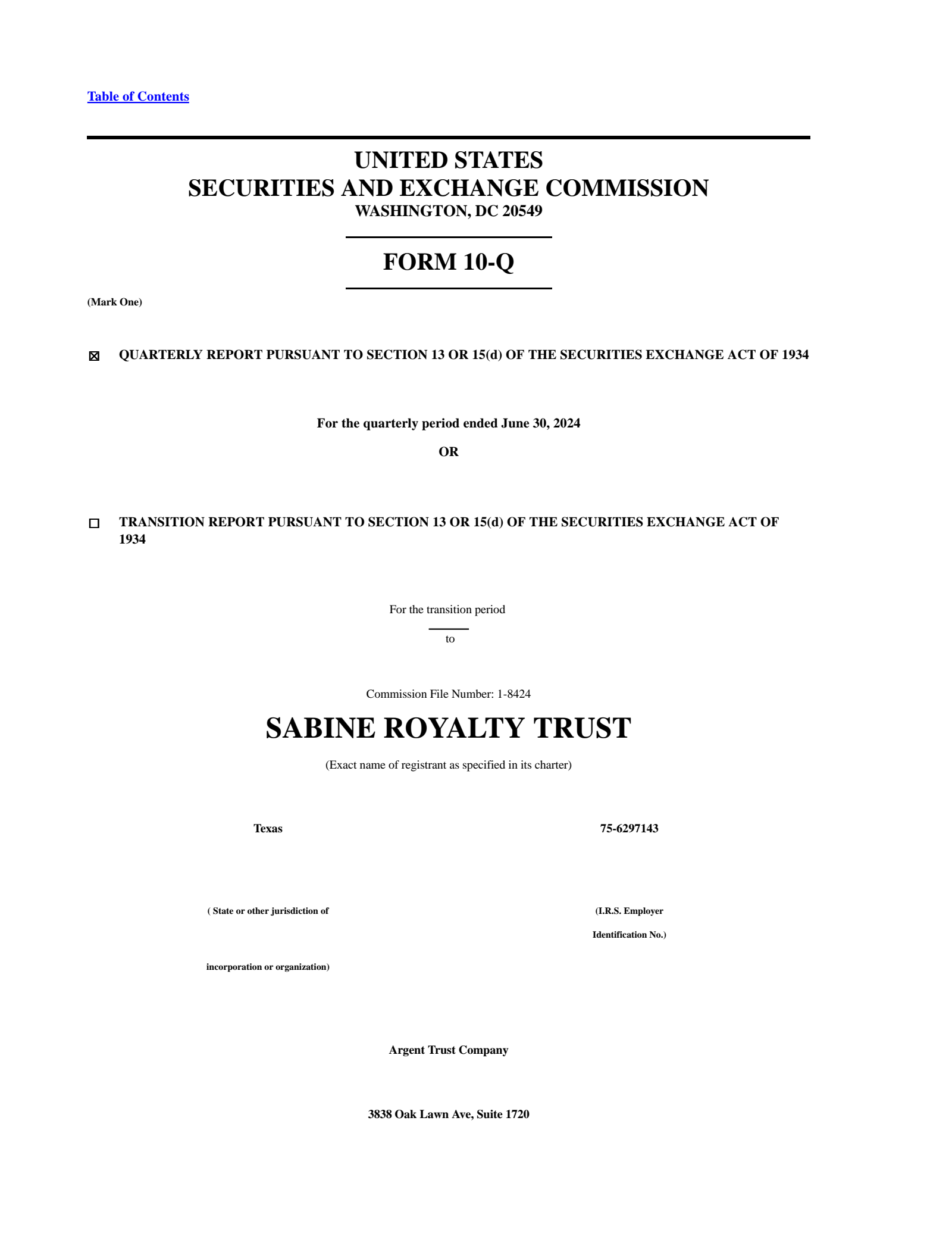 Sabine Royalty Trust's Q2 2024 Quarterly report