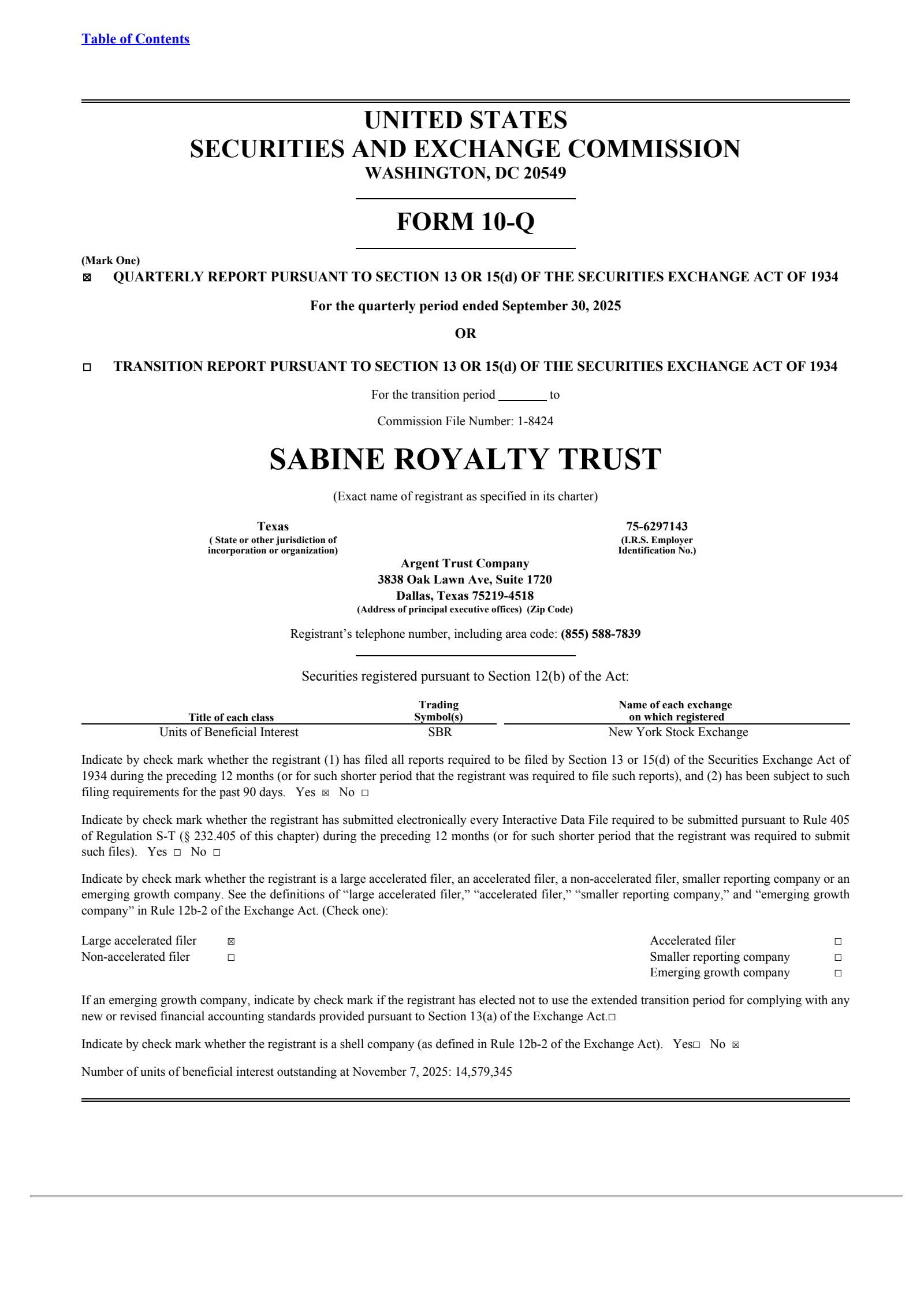 Sabine Royalty Trust's Q3 2025 Quarterly Report