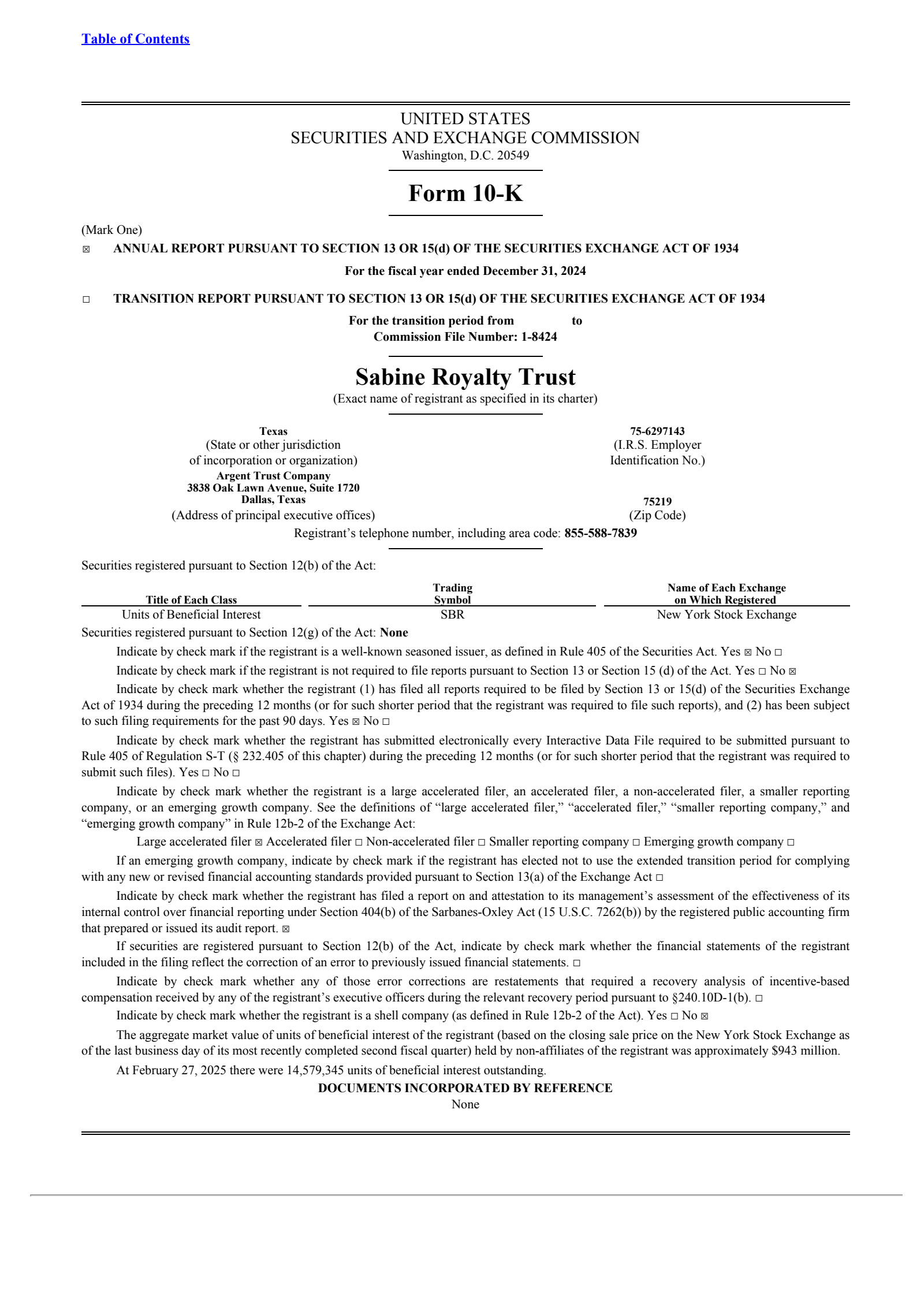 Sabine Royalty Trust's Q4 2024 Annual report