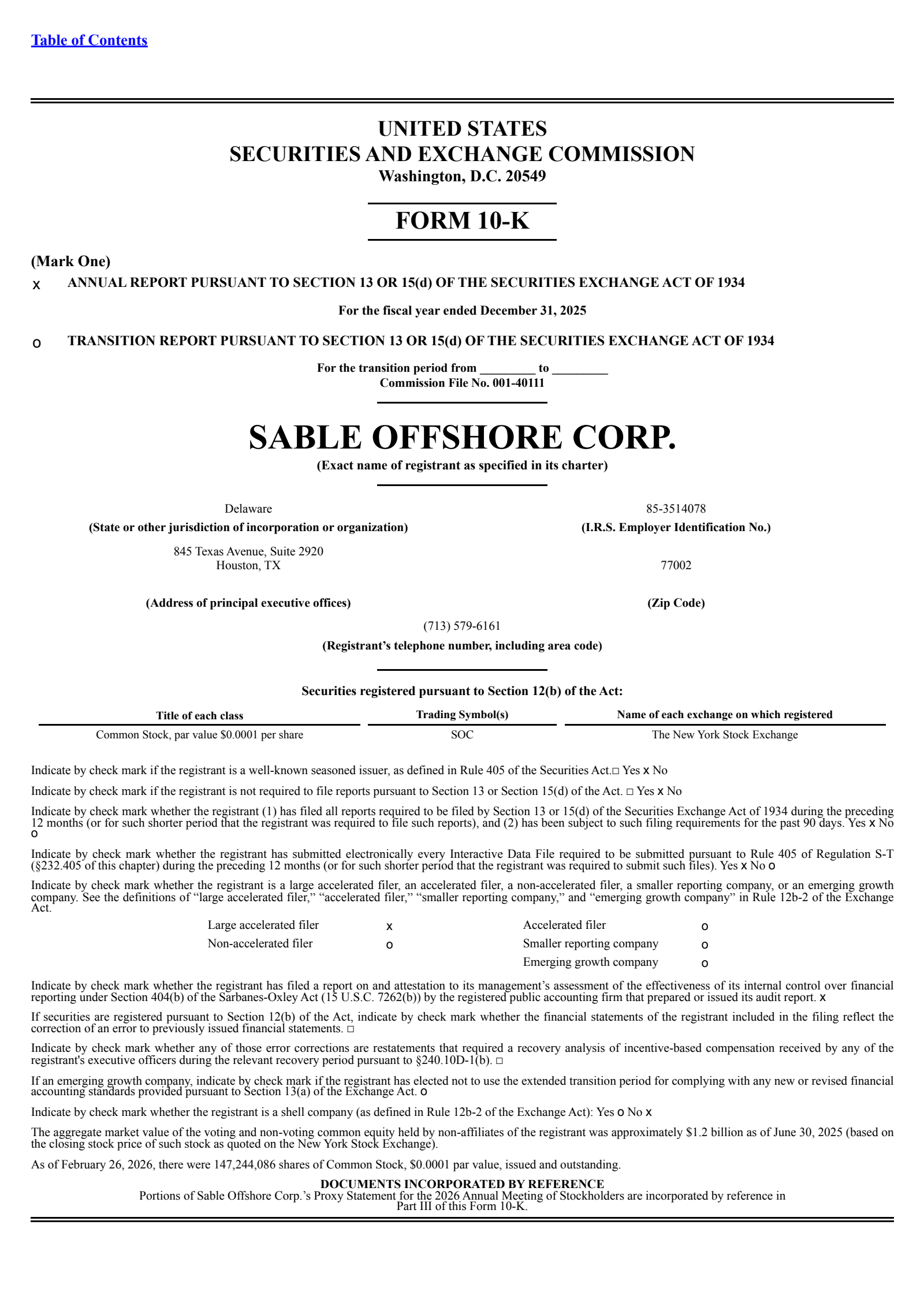 Sable Offshore's Q4 2025 Annual report