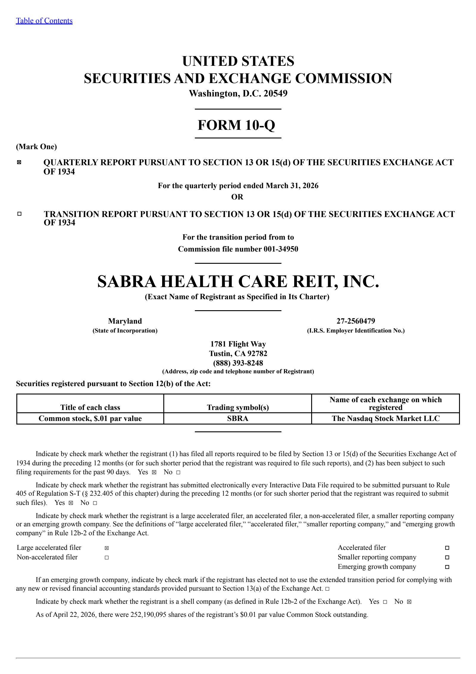 Sabra Healthcare REIT's Q1 2026 Quarterly report