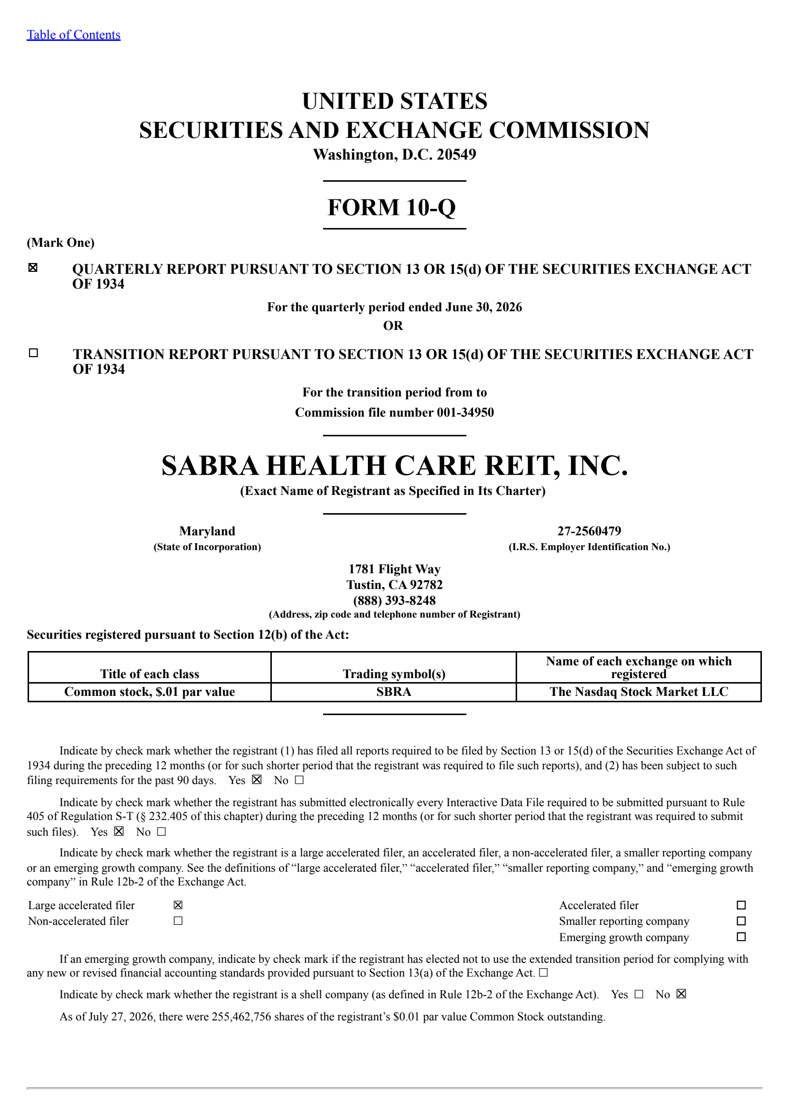 Sabra Healthcare REIT's Q2 2026 Quarterly report
