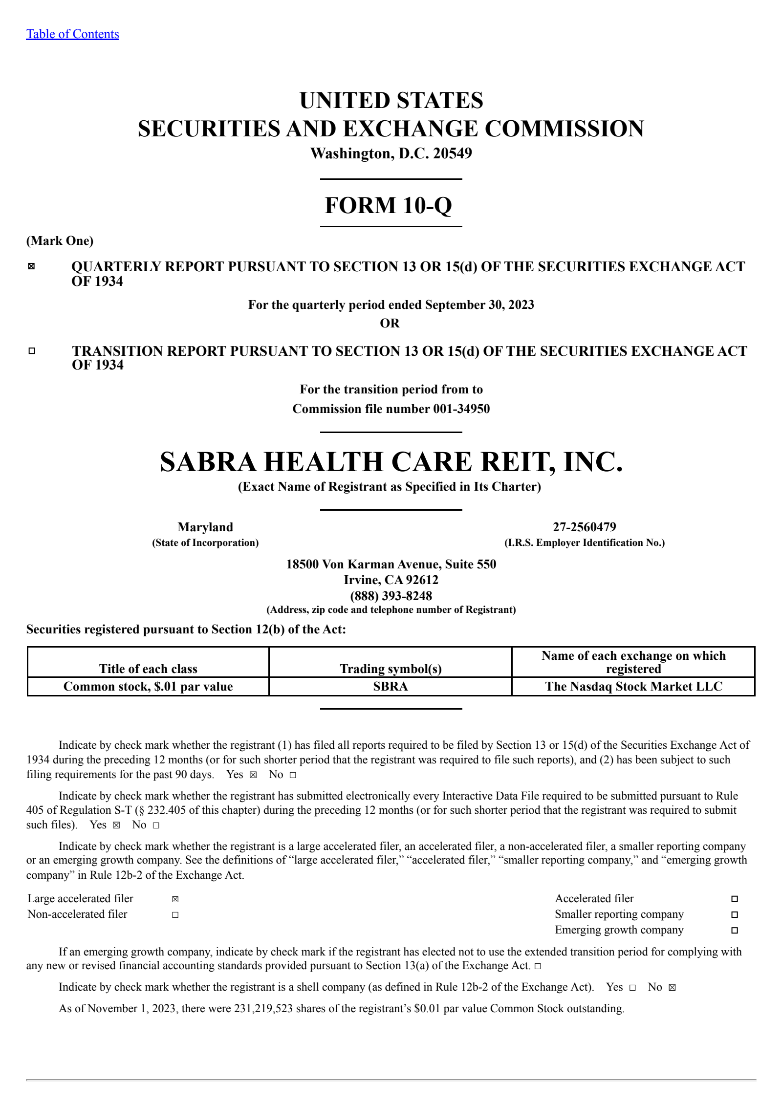 Sabra Healthcare REIT's Q3 2023 Quarterly report