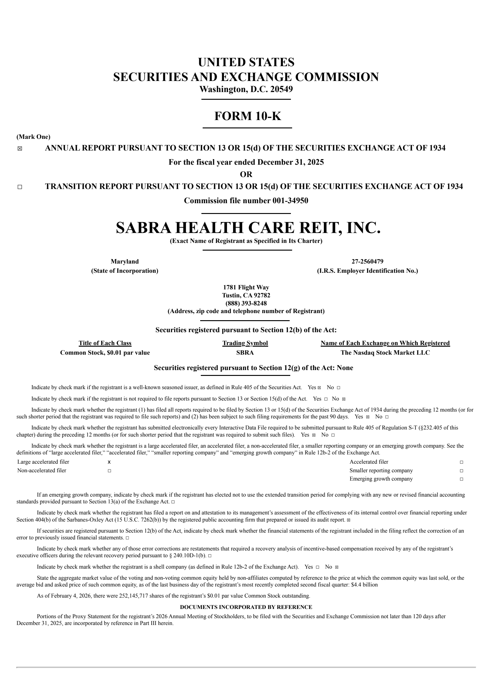 Sabra Healthcare REIT's Q4 2025 Annual report