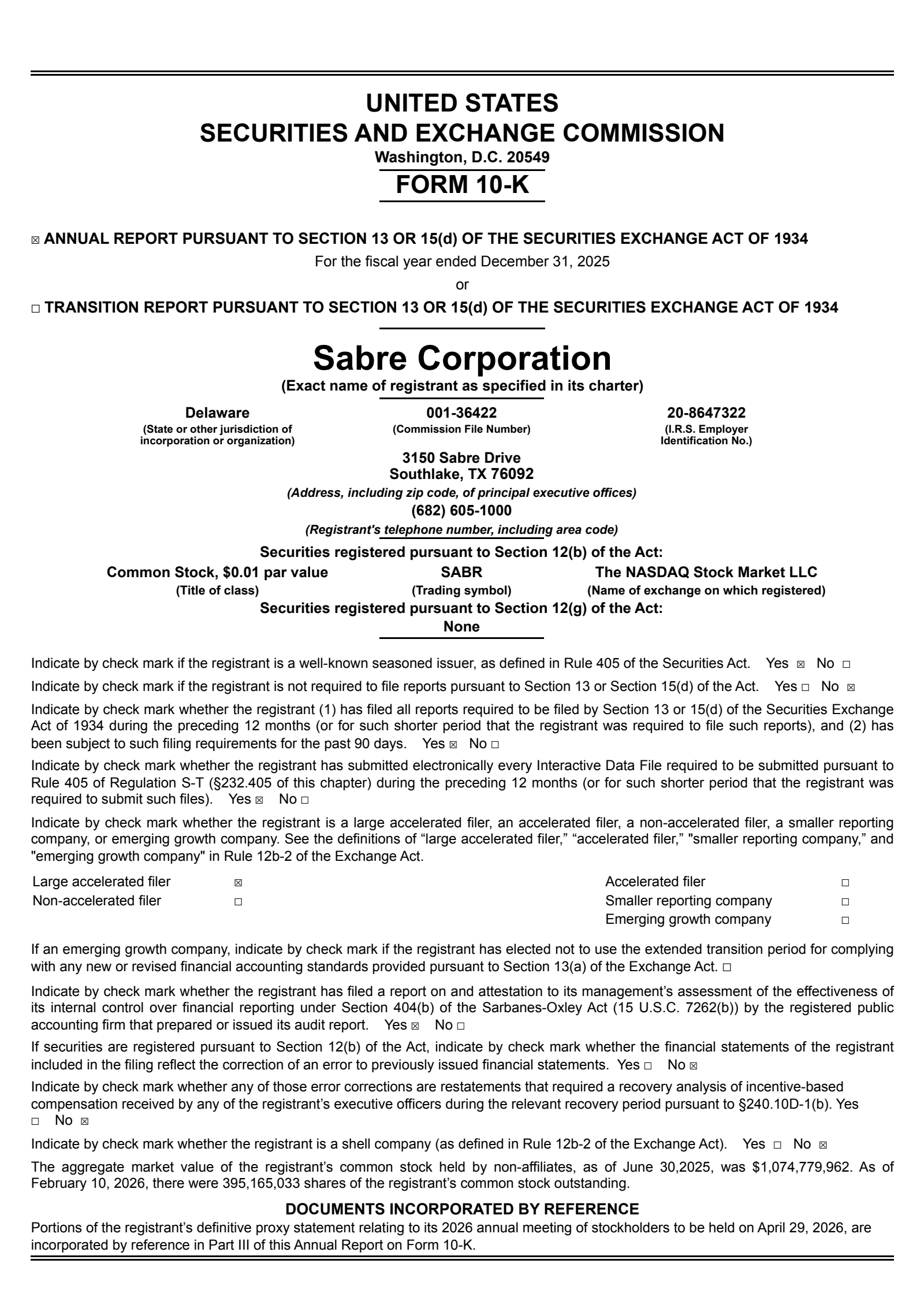 Sabre's Q4 2025 Annual report