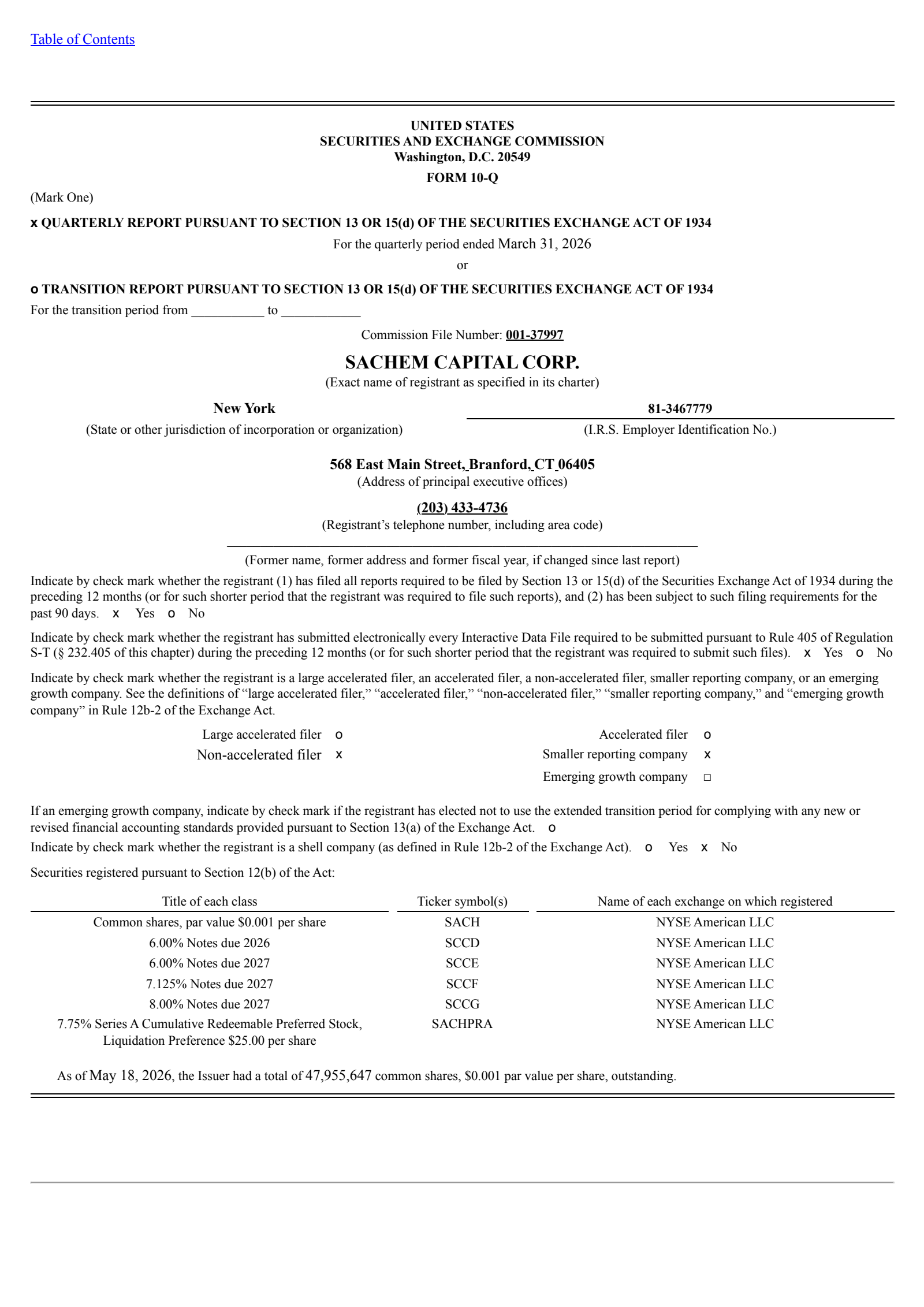 Sachem Capital's Q1 2026 Quarterly report