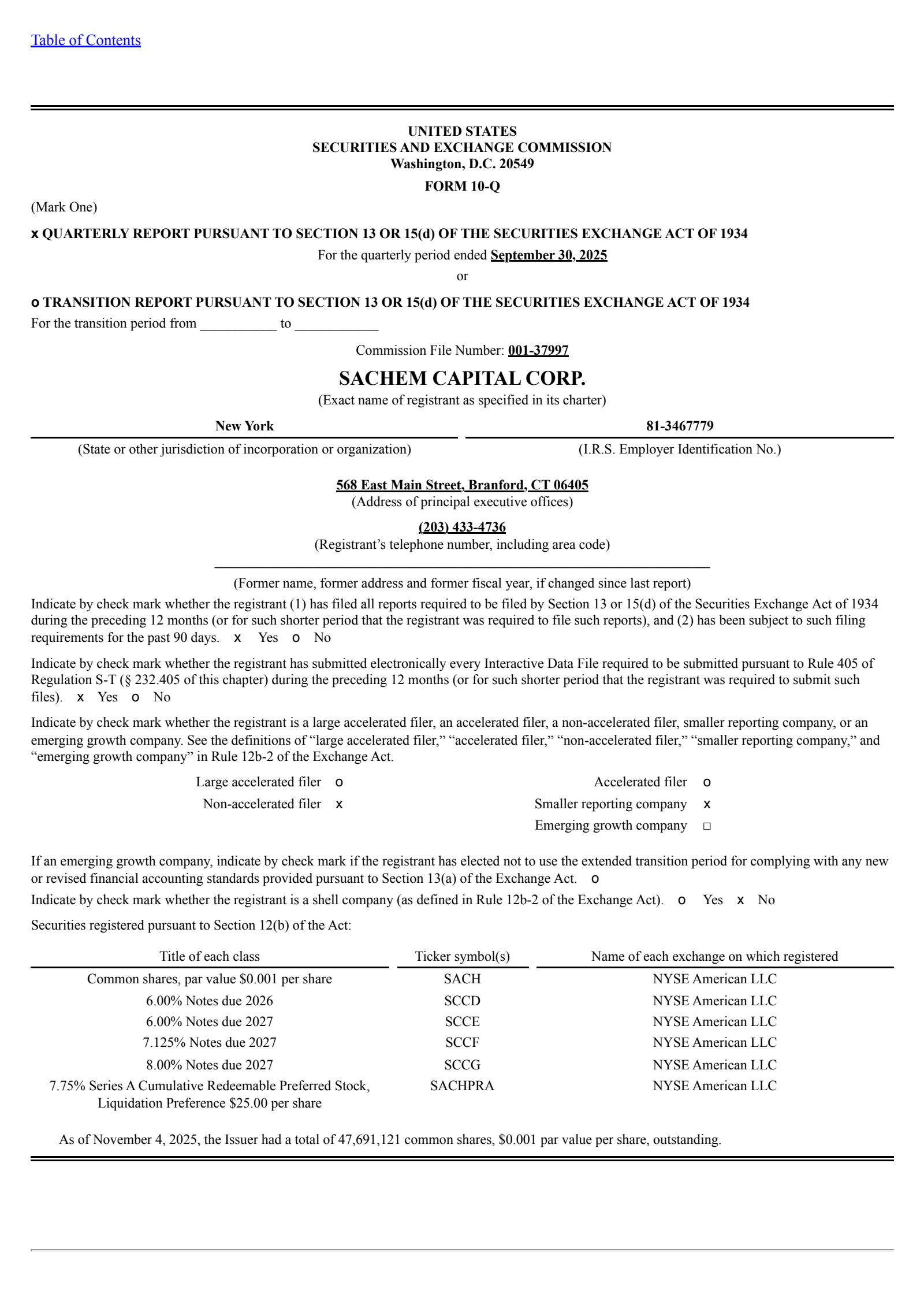 Sachem Capital's Q3 2025 Quarterly Report