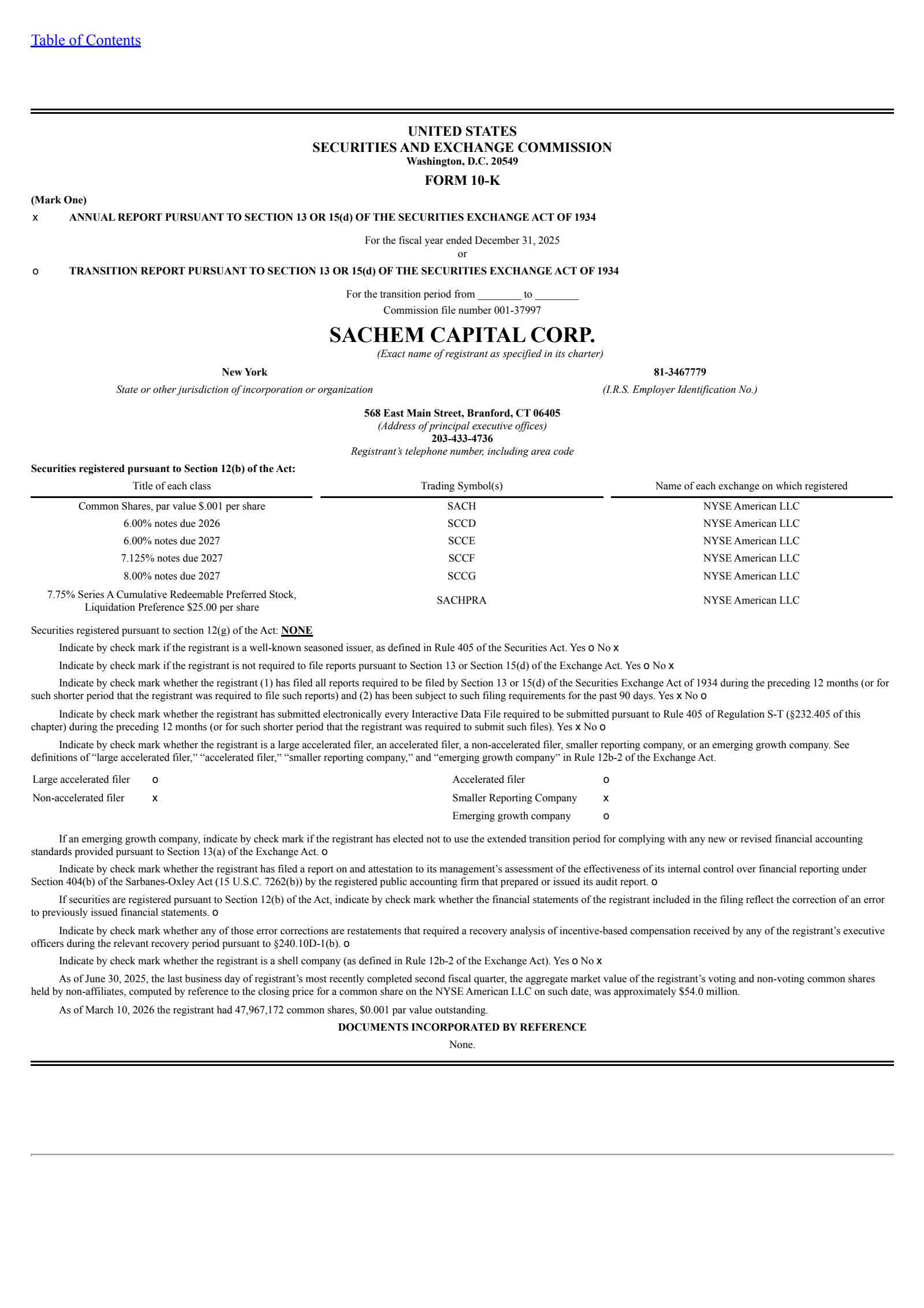 Sachem Capital's Q4 2025 Annual report