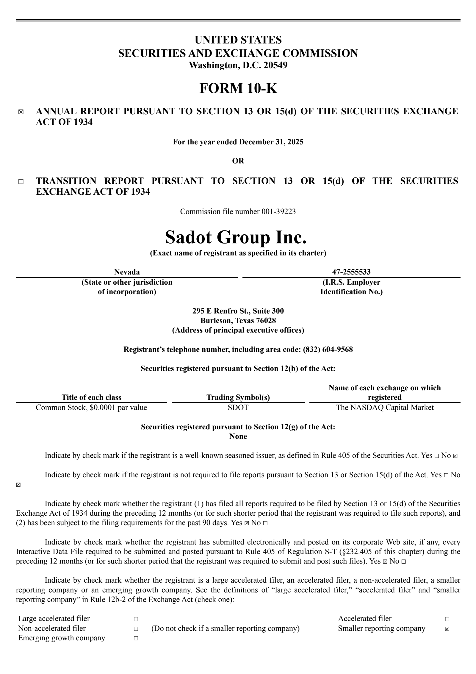 Sadot Group's Q4 2025 Annual report