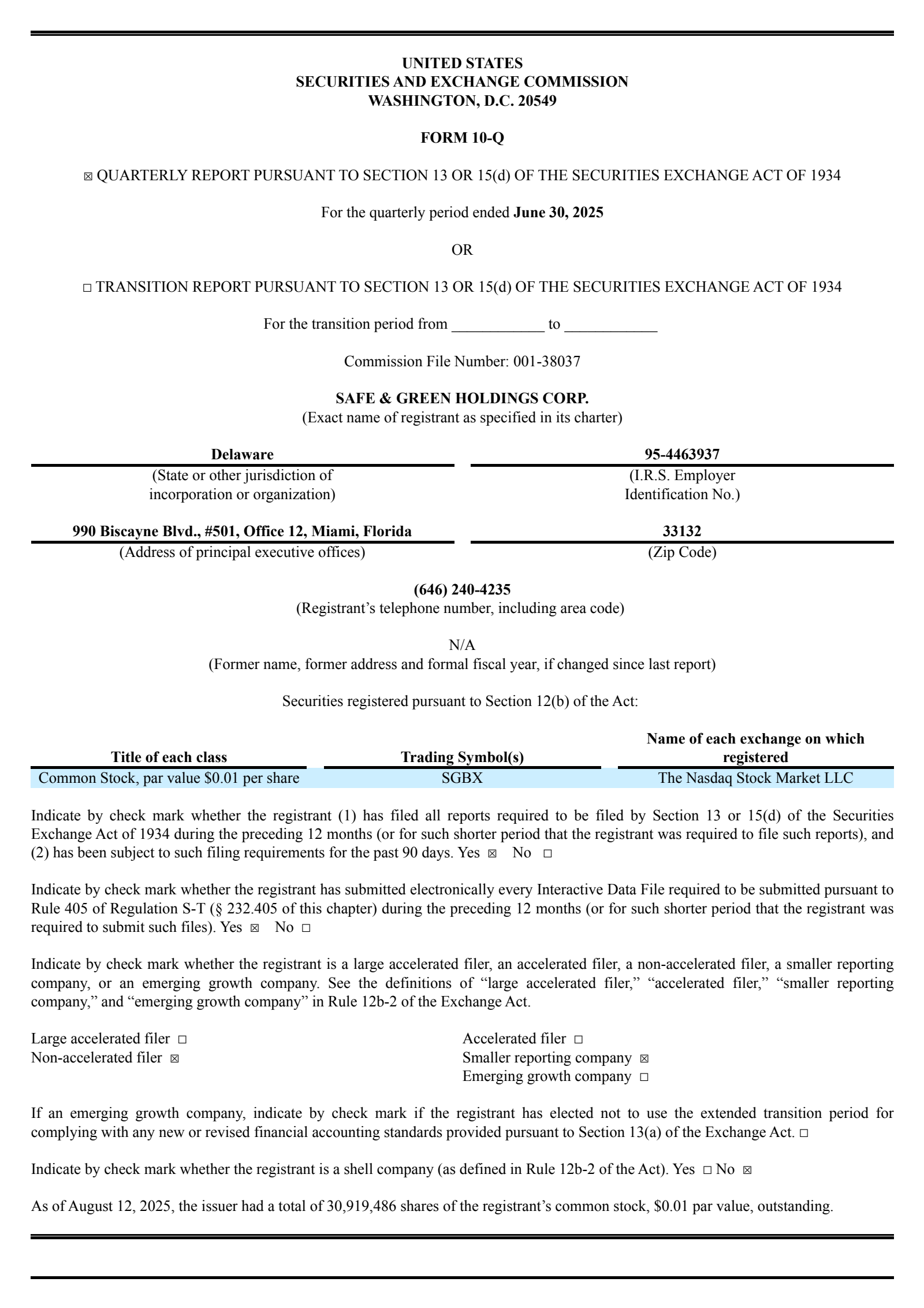 Safe & Green's Q2 2025 Quarterly report