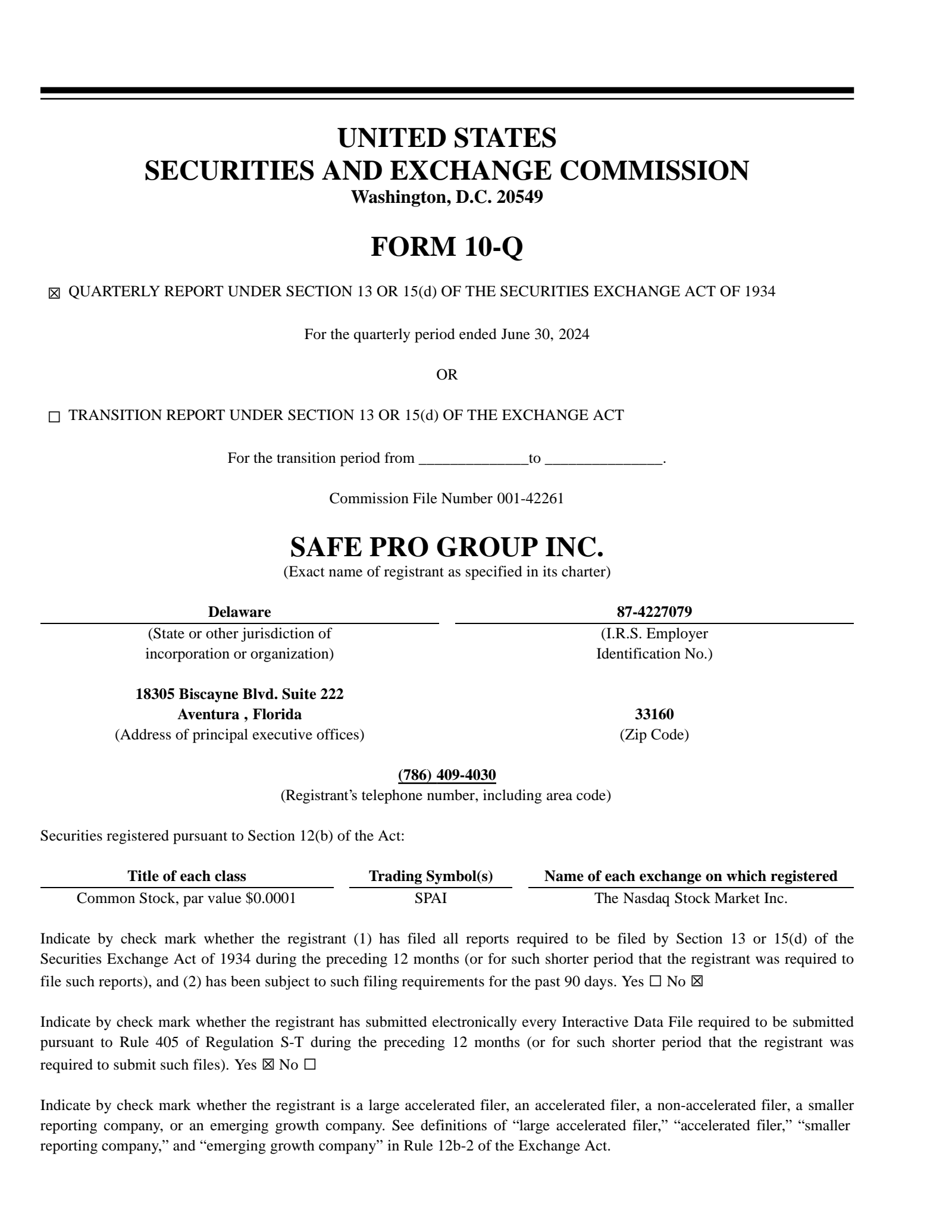 Safe Pro Group's Q2 2024 Quarterly Report