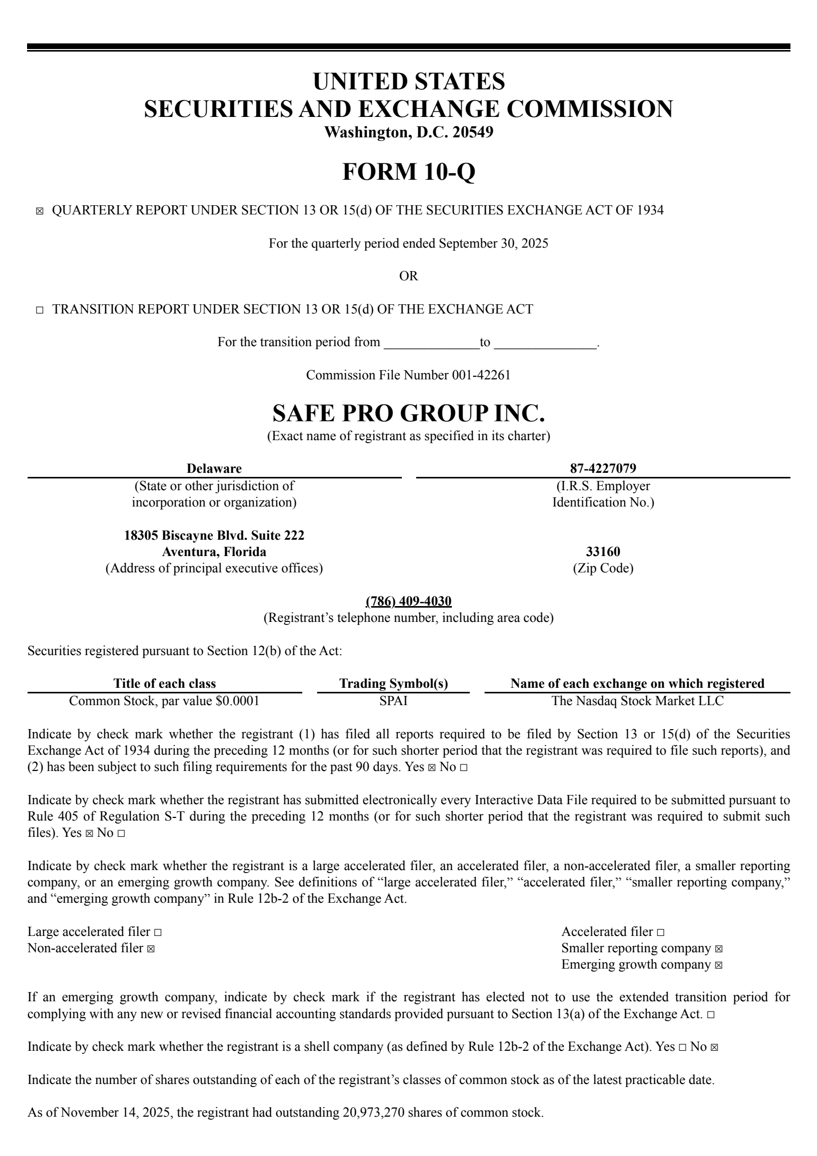 Safe Pro Group's Q3 2025 Quarterly Report