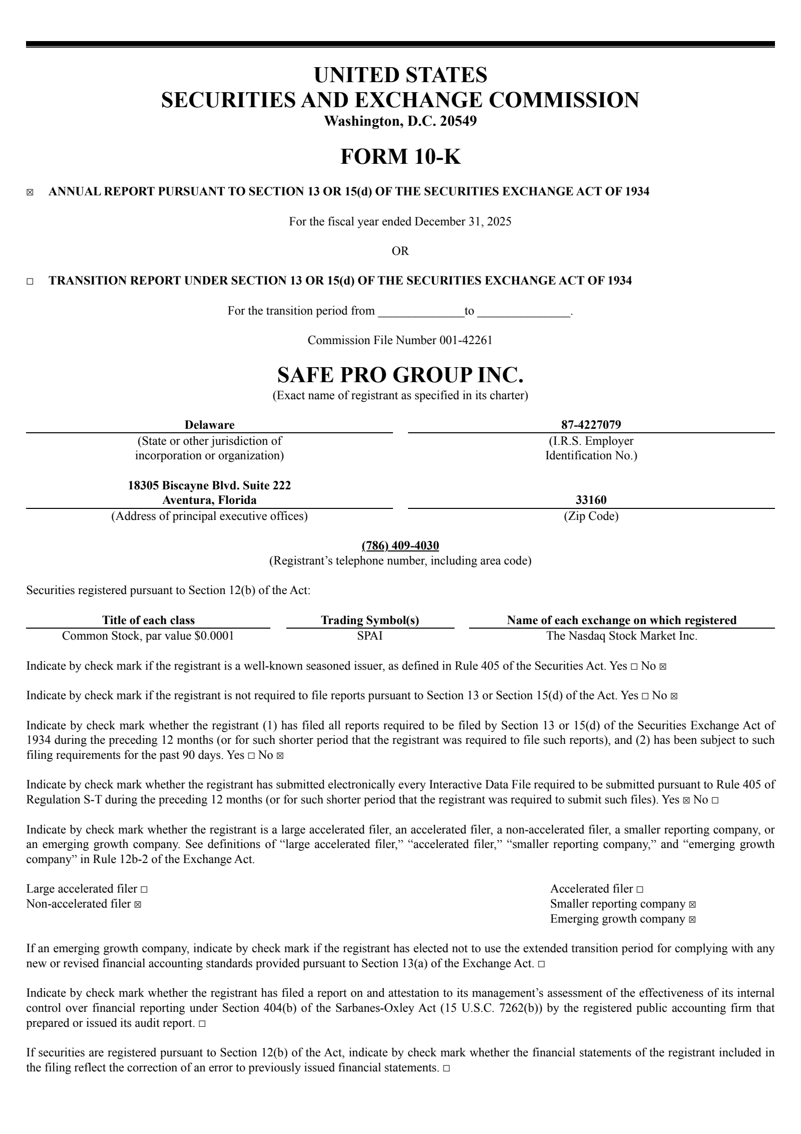 Safe Pro Group's Q4 2025 Annual report