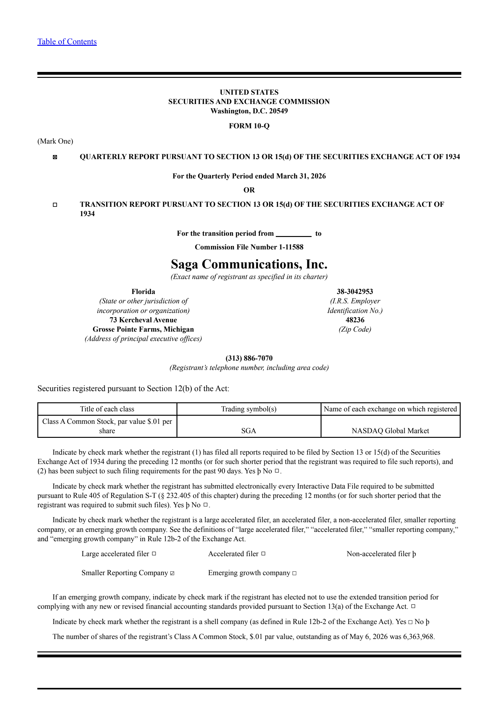 Saga Communications' Q1 2026 Quarterly report