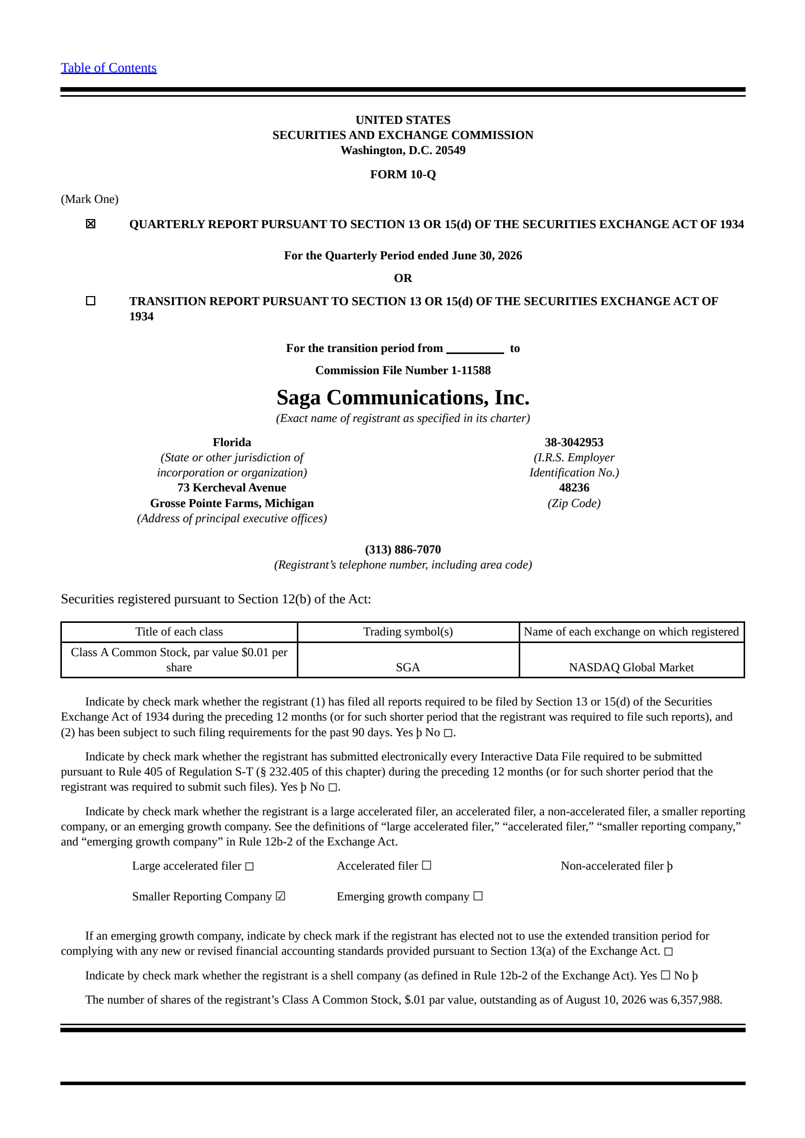 Saga Communications' Q2 2026 Quarterly report
