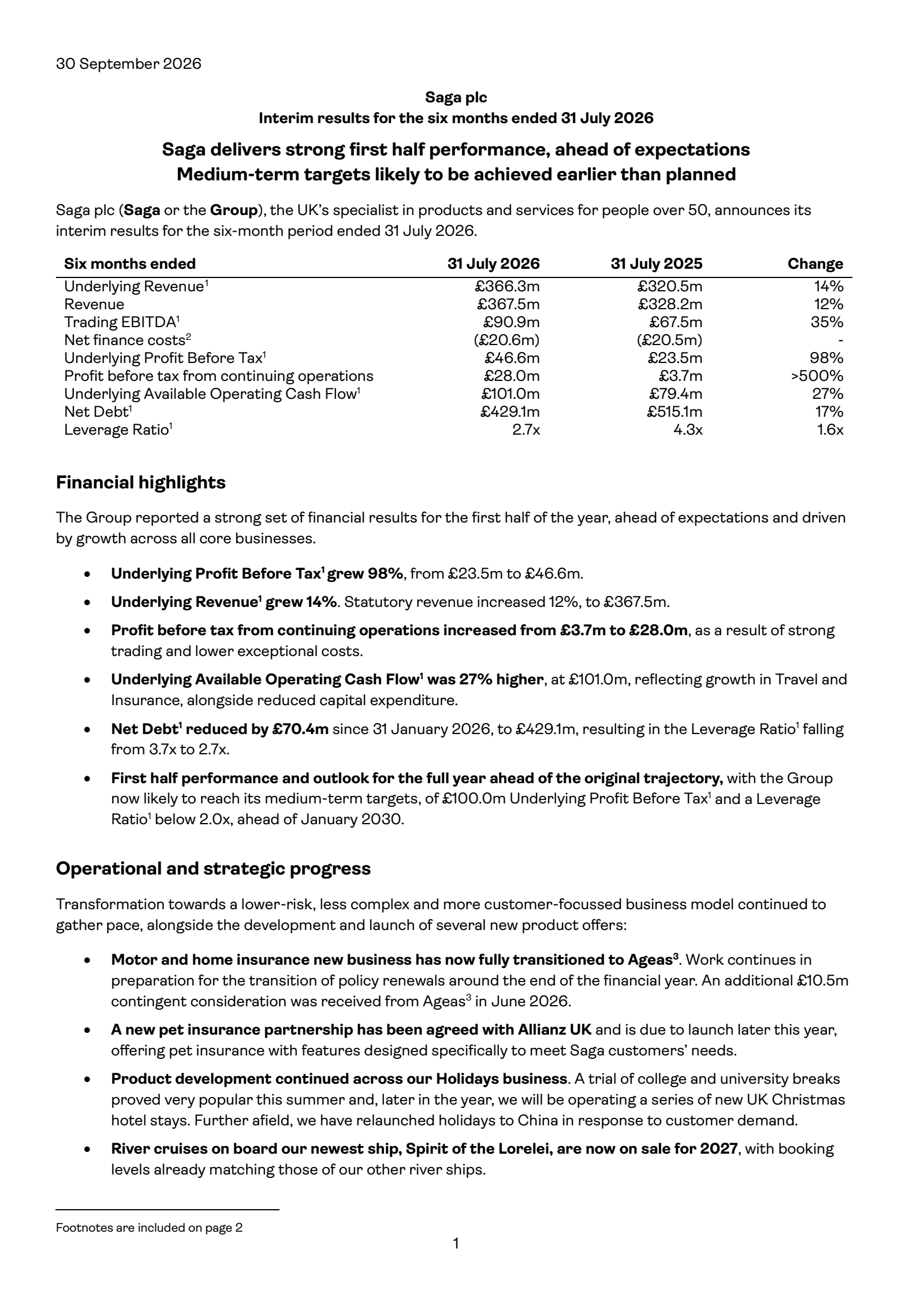 Saga's H1 2027 Interim report