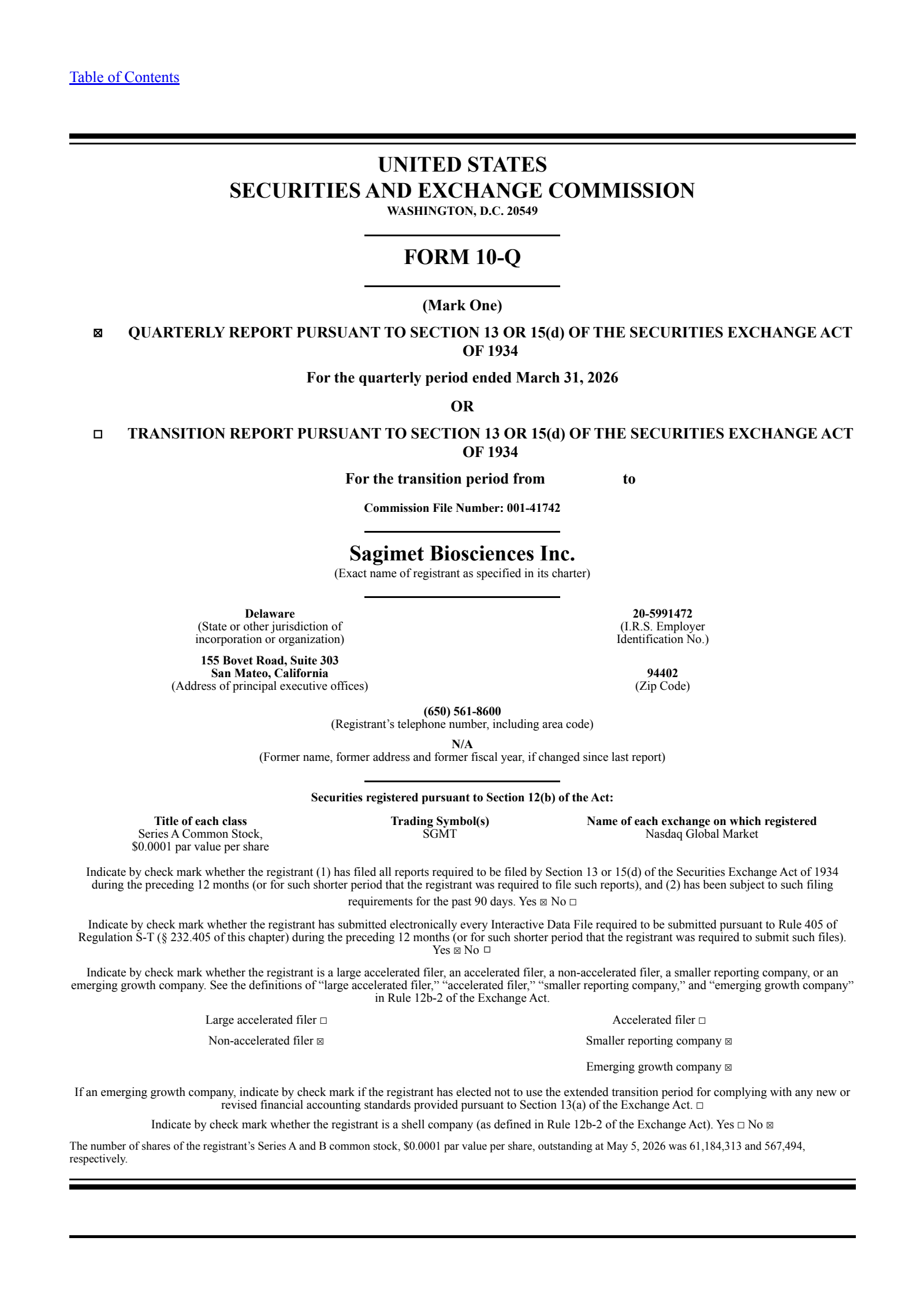 Sagimet Biosciences' Q1 2026 Quarterly report