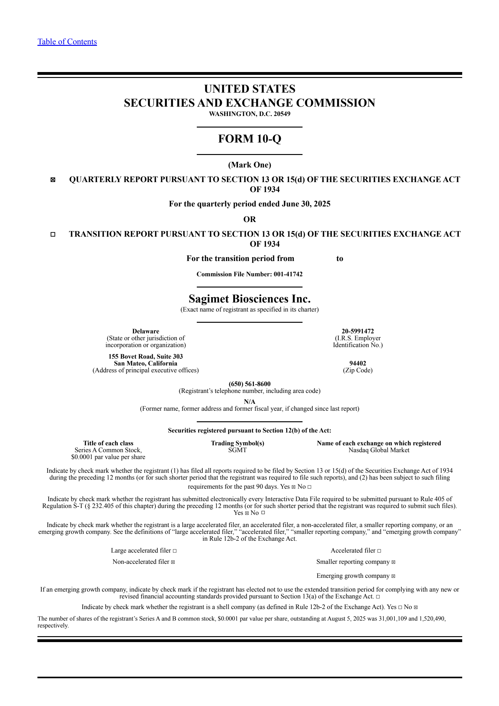 Sagimet Biosciences' Q2 2025 Quarterly report