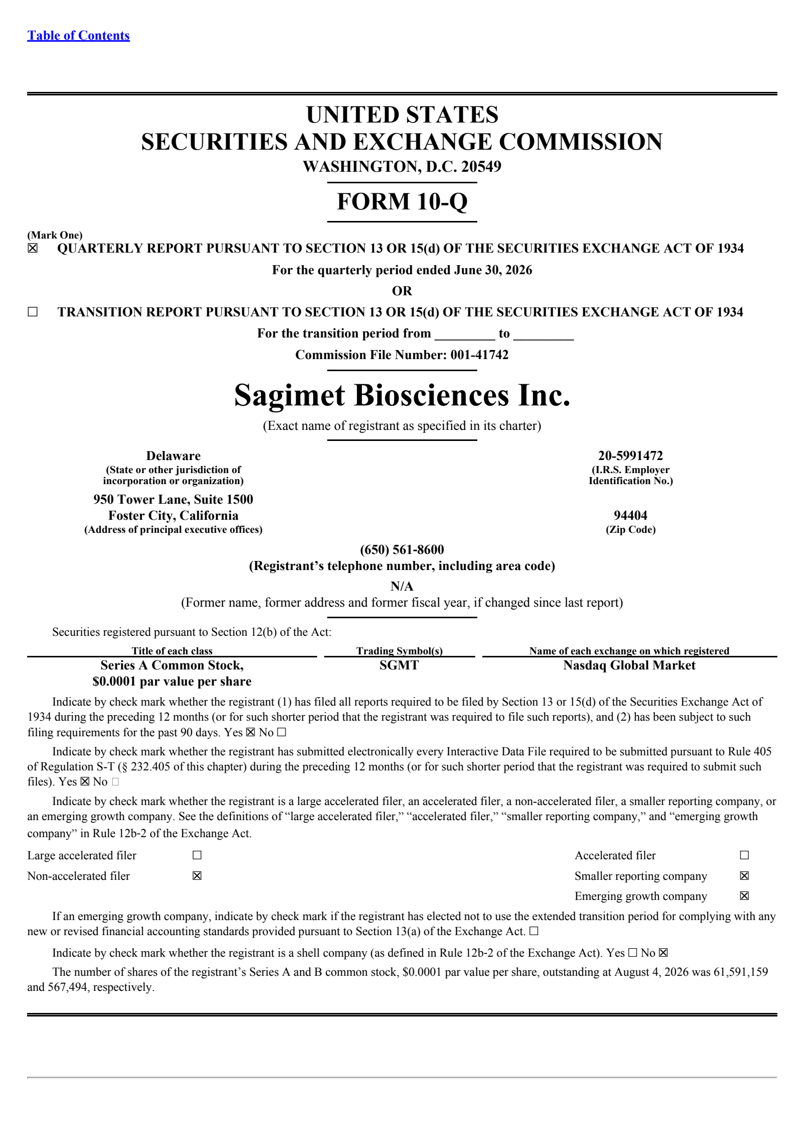 Sagimet Biosciences' Q2 2026 Quarterly report
