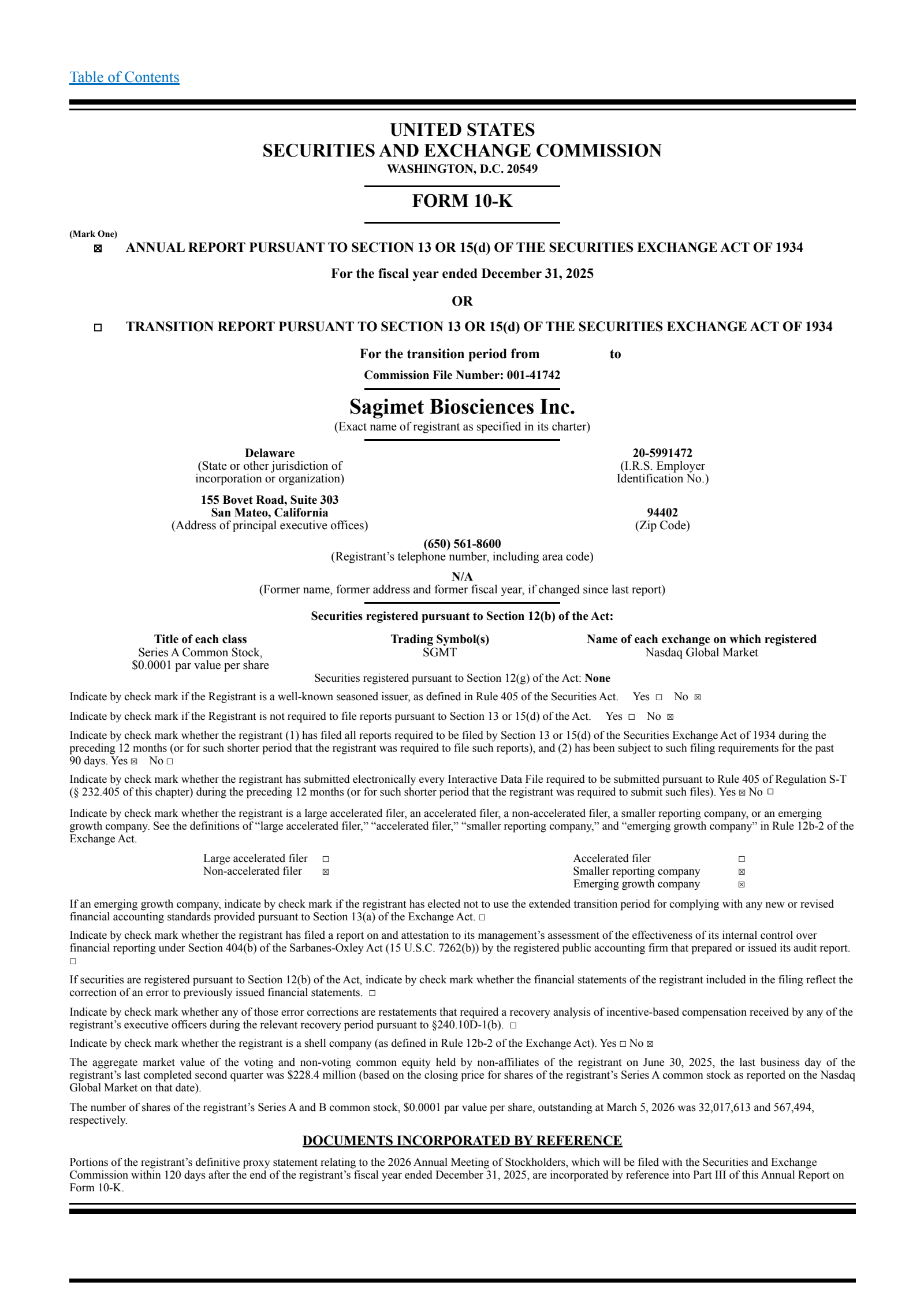 Sagimet Biosciences' Q4 2025 Annual report