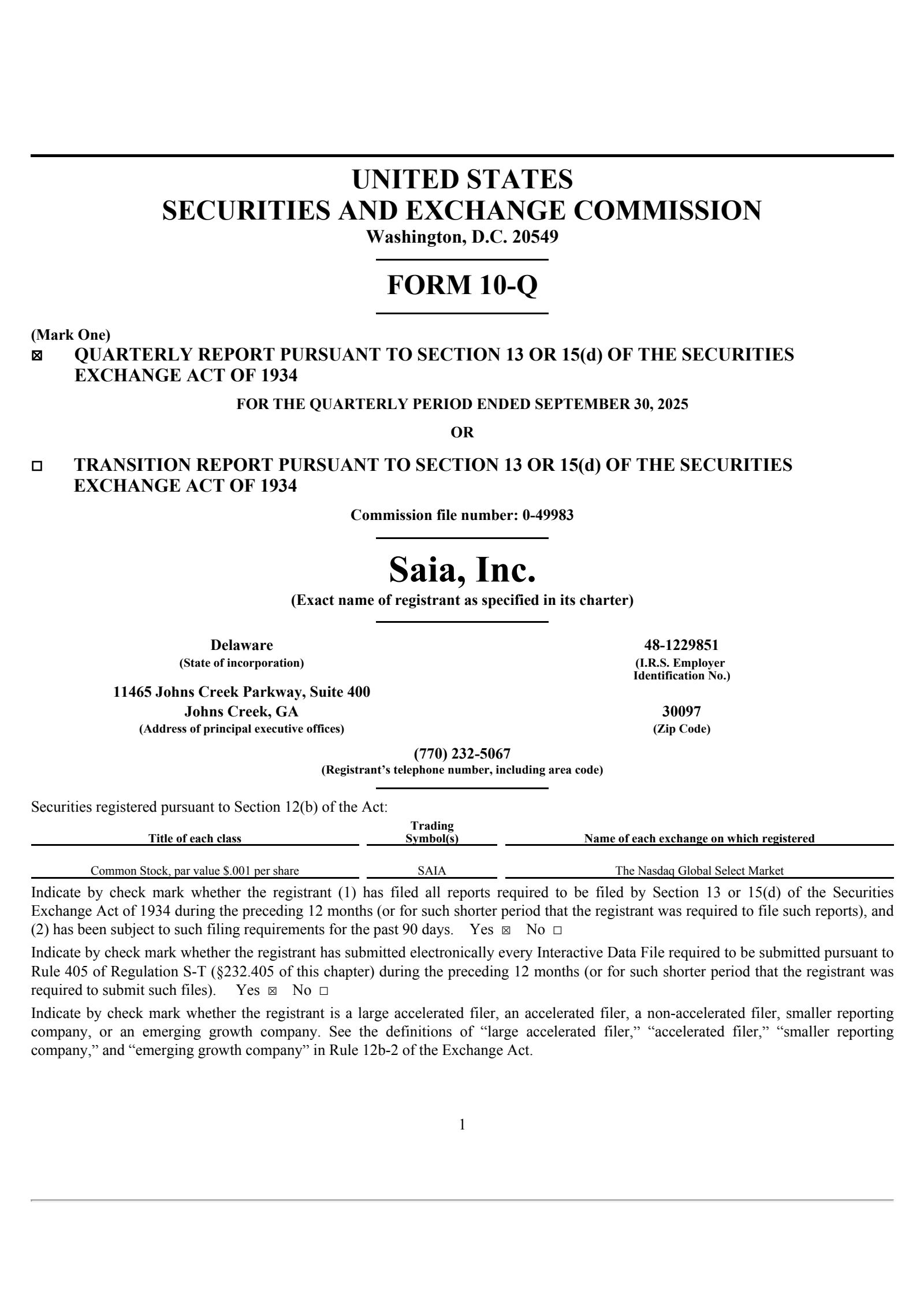 Saia's Q3 2025 Quarterly Report