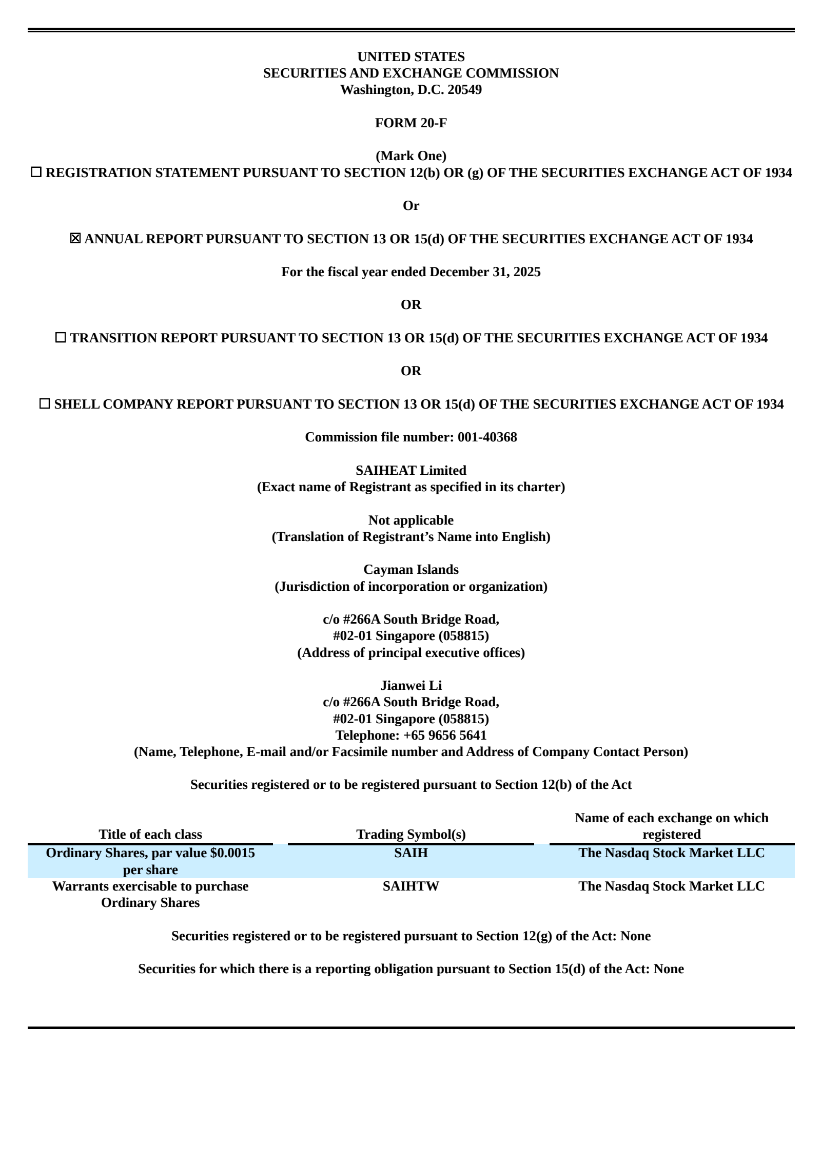SAIHEAT's H2 2025 Annual report