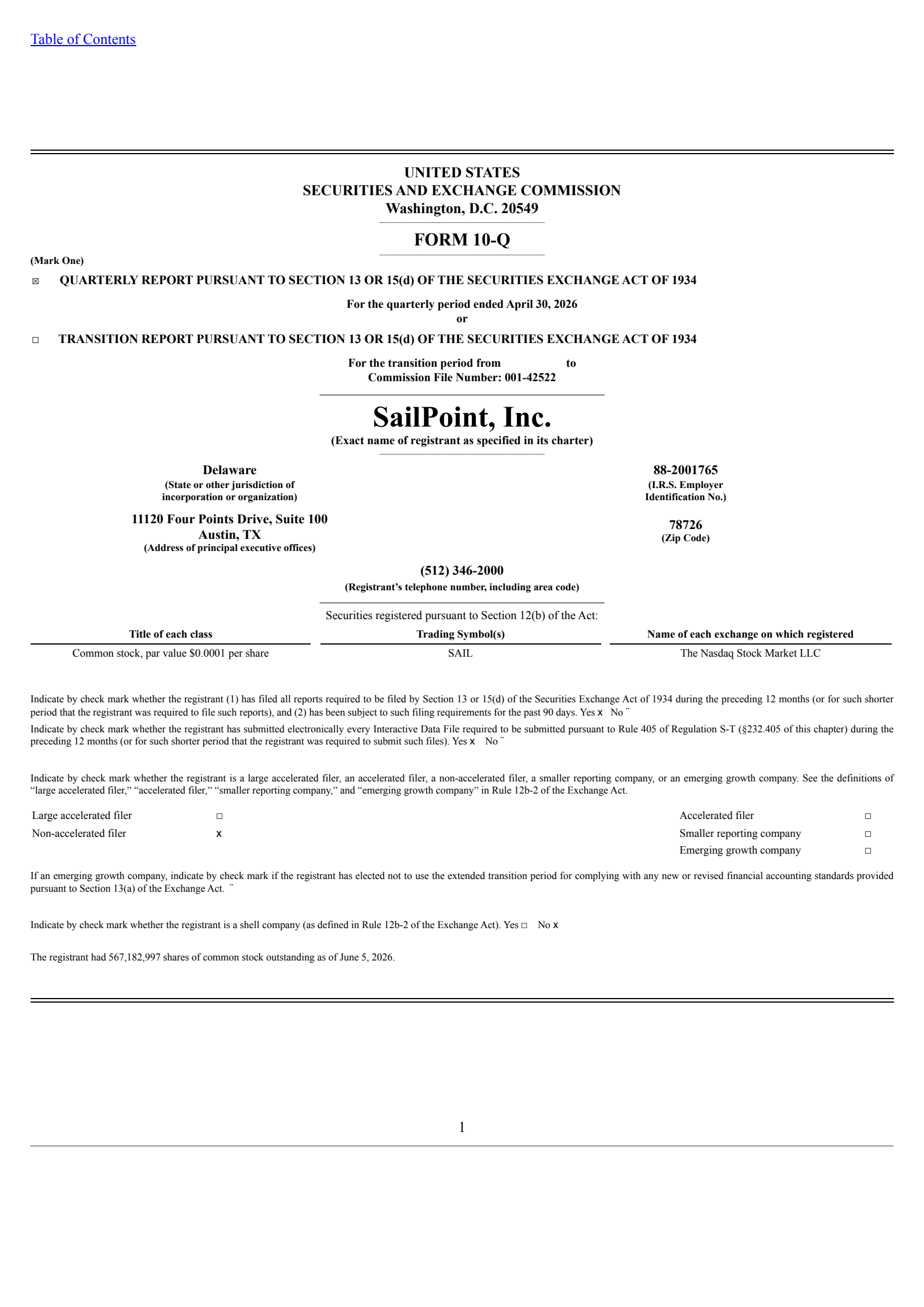 SailPoint's Q1 2027 Quarterly report