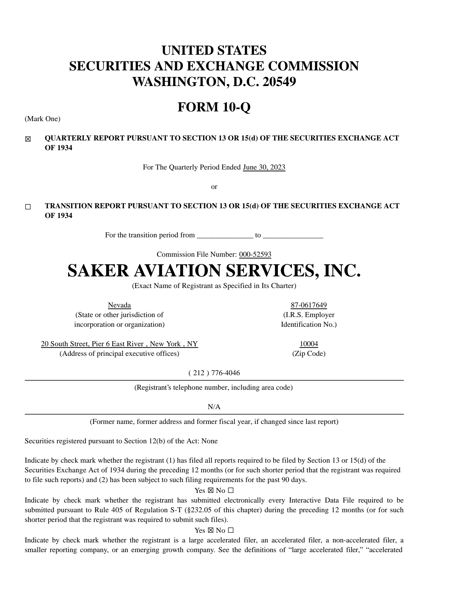 Saker Aviation Services' Q2 2023 Quarterly report