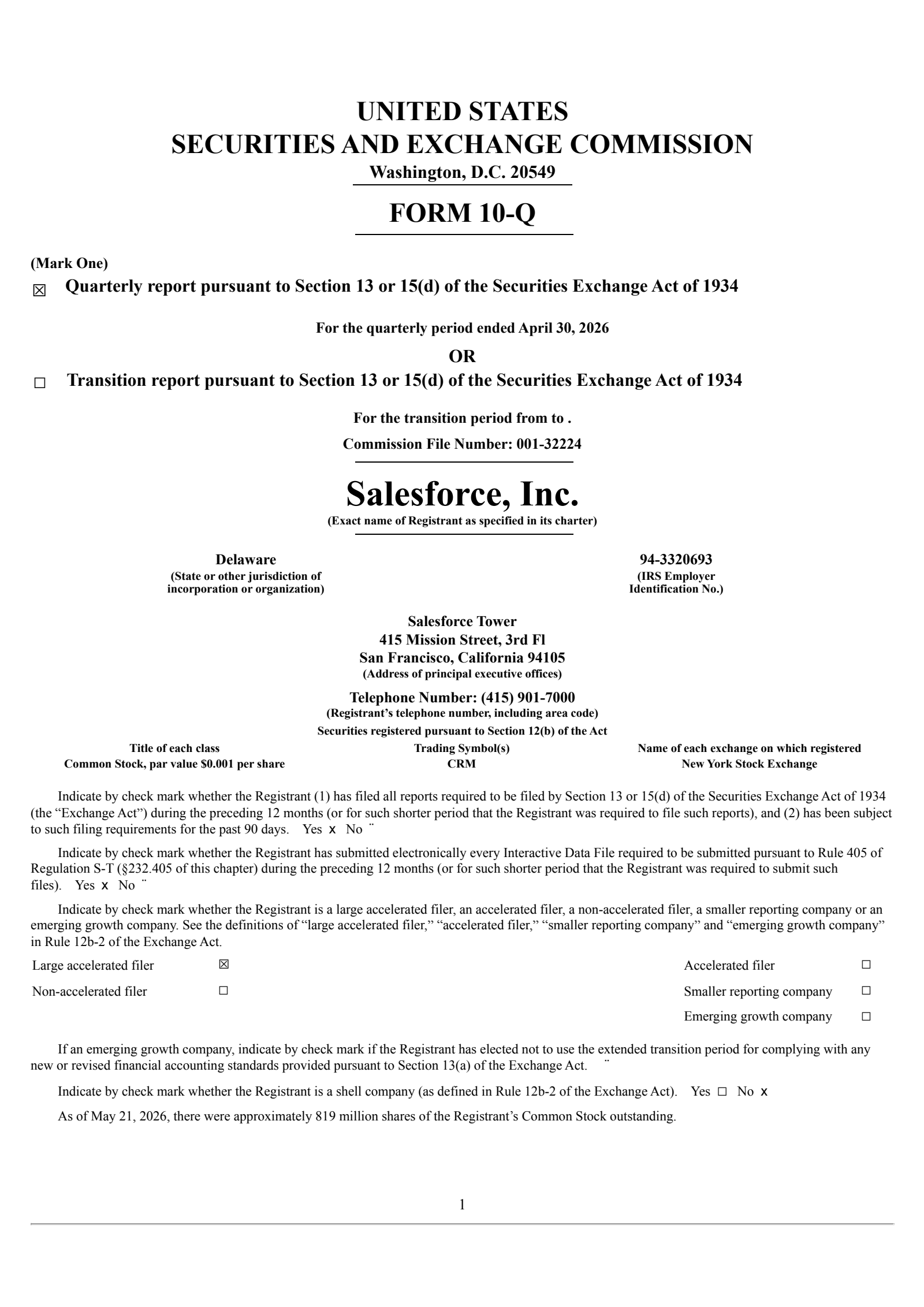 Salesforce's Q1 2027 Quarterly report