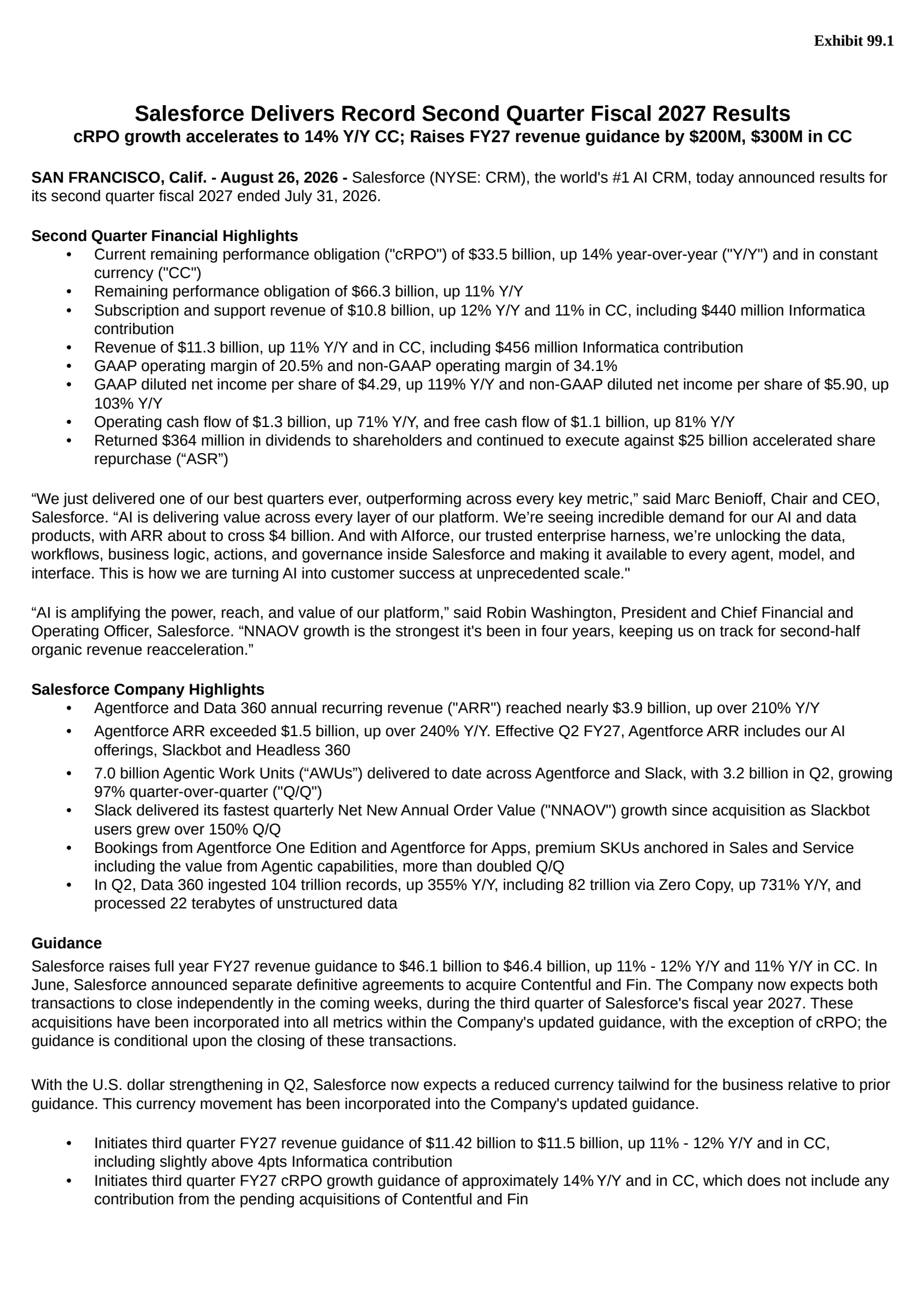 Salesforce's Q2 2027 Press Release