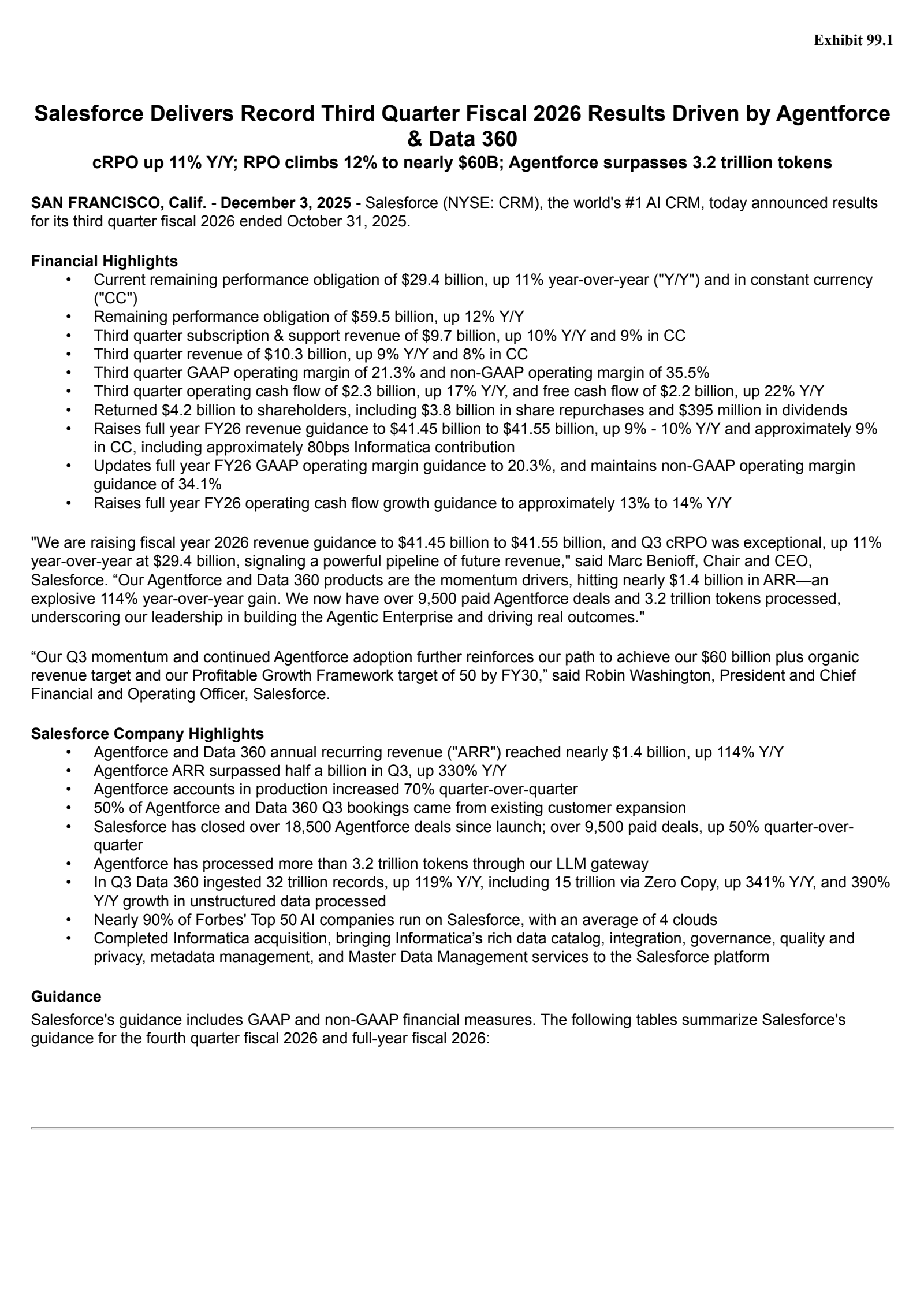 Salesforce's Q3 2026 Earnings Release
