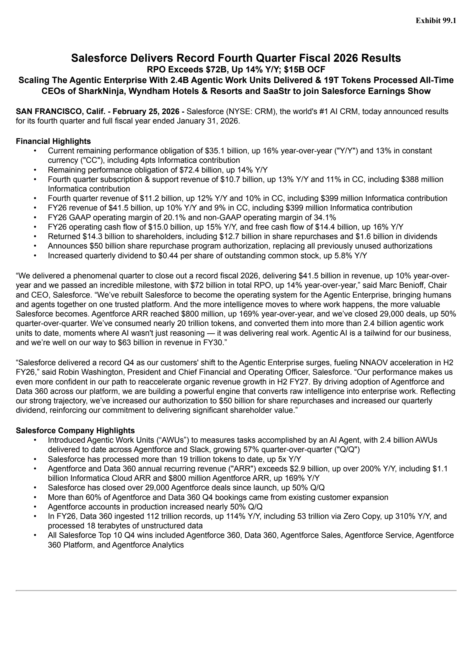 Salesforce's Q4 2026 Press Release