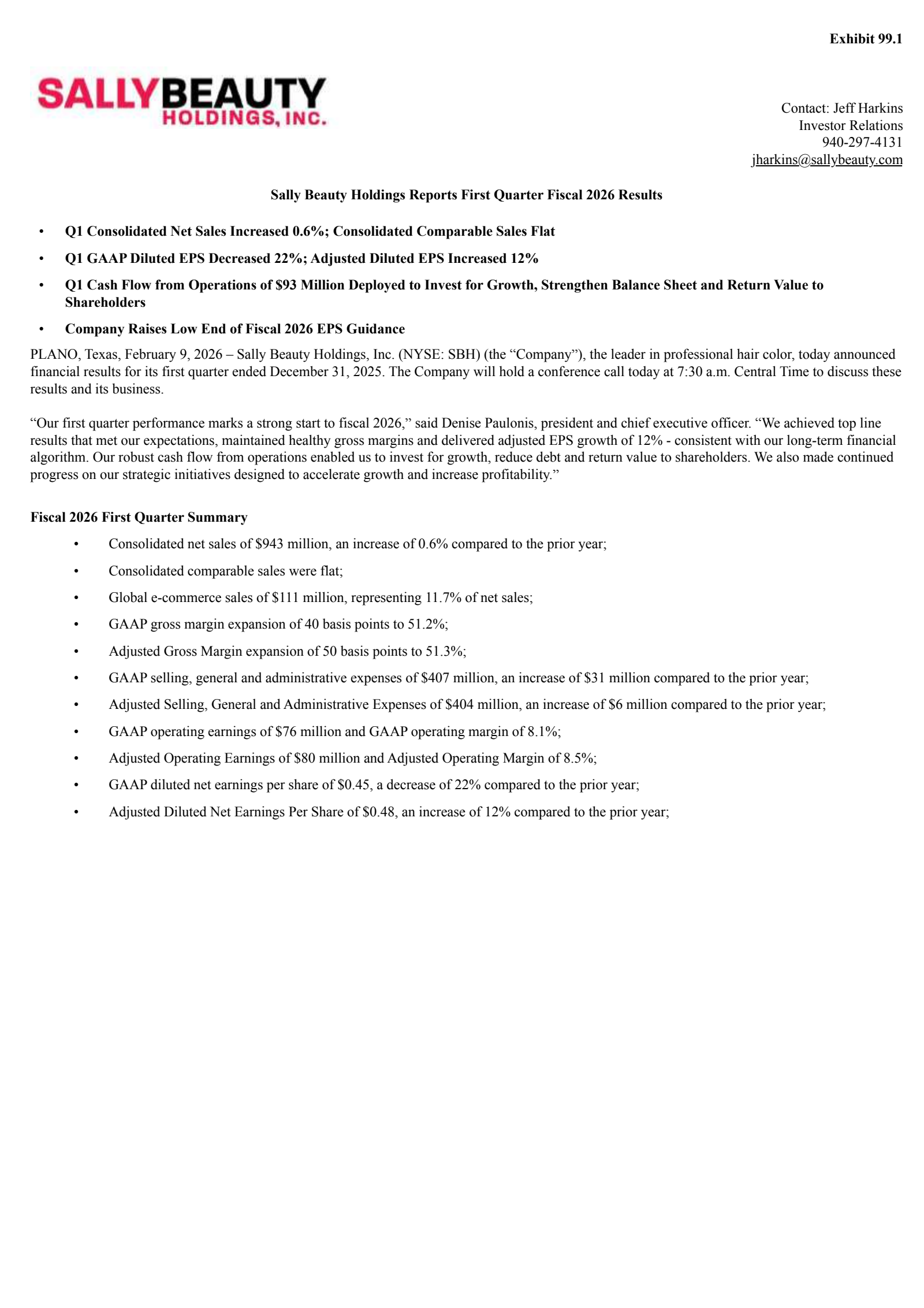 Sally Beauty's Q1 2026 Press Release