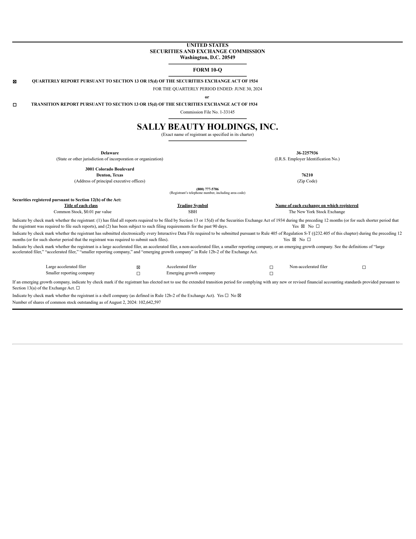 Sally Beauty's Q3 2024 Quarterly report