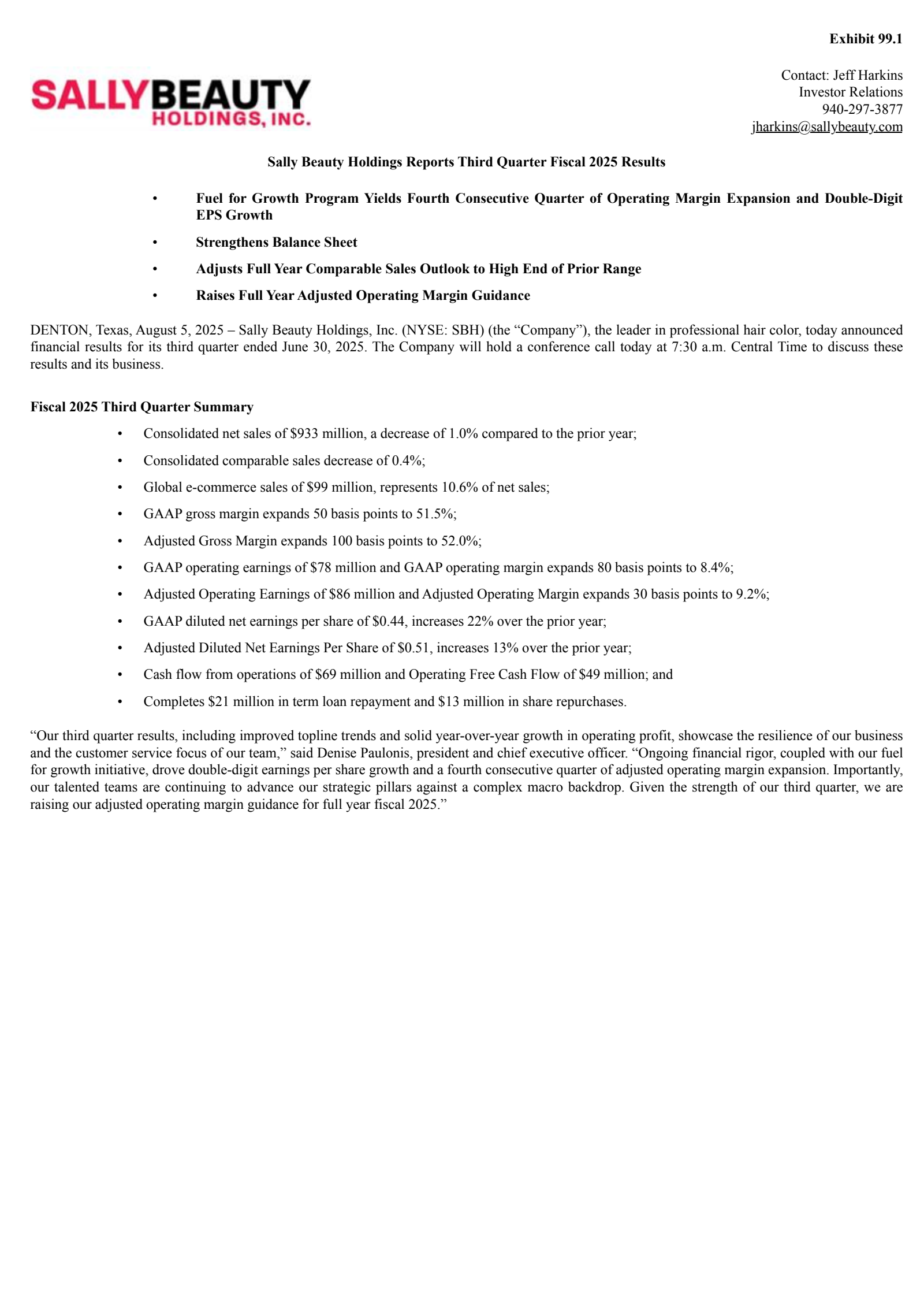 Sally Beauty's Q3 2025 Press Release