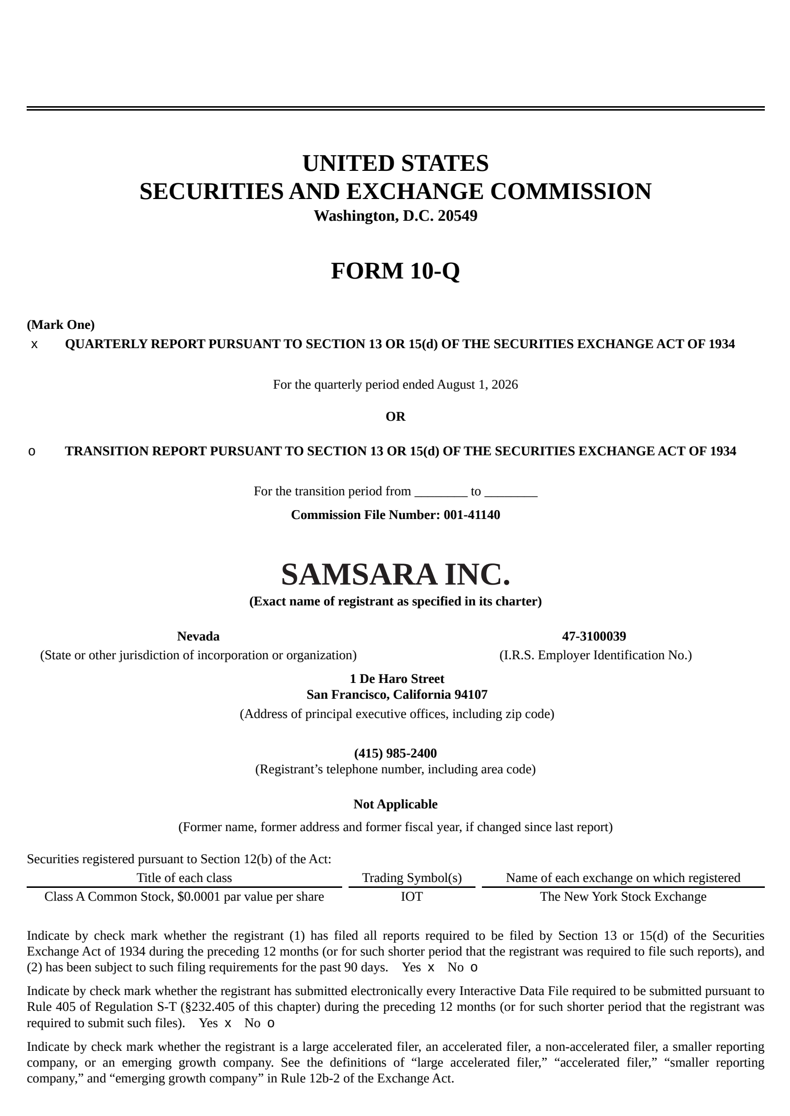 Samsara's Q2 2027 Quarterly report