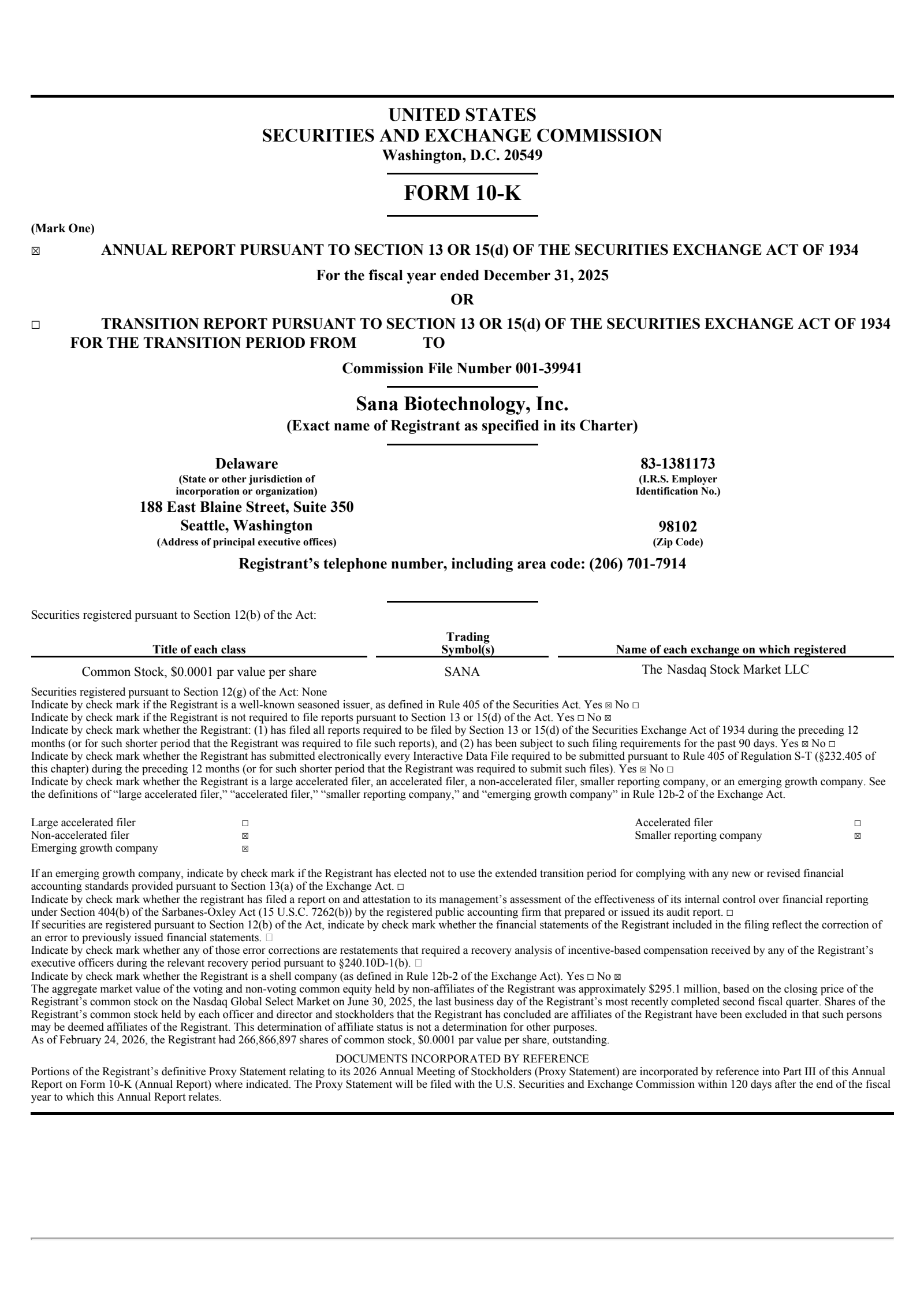 Sana Biotechnology's Q4 2025 Annual report