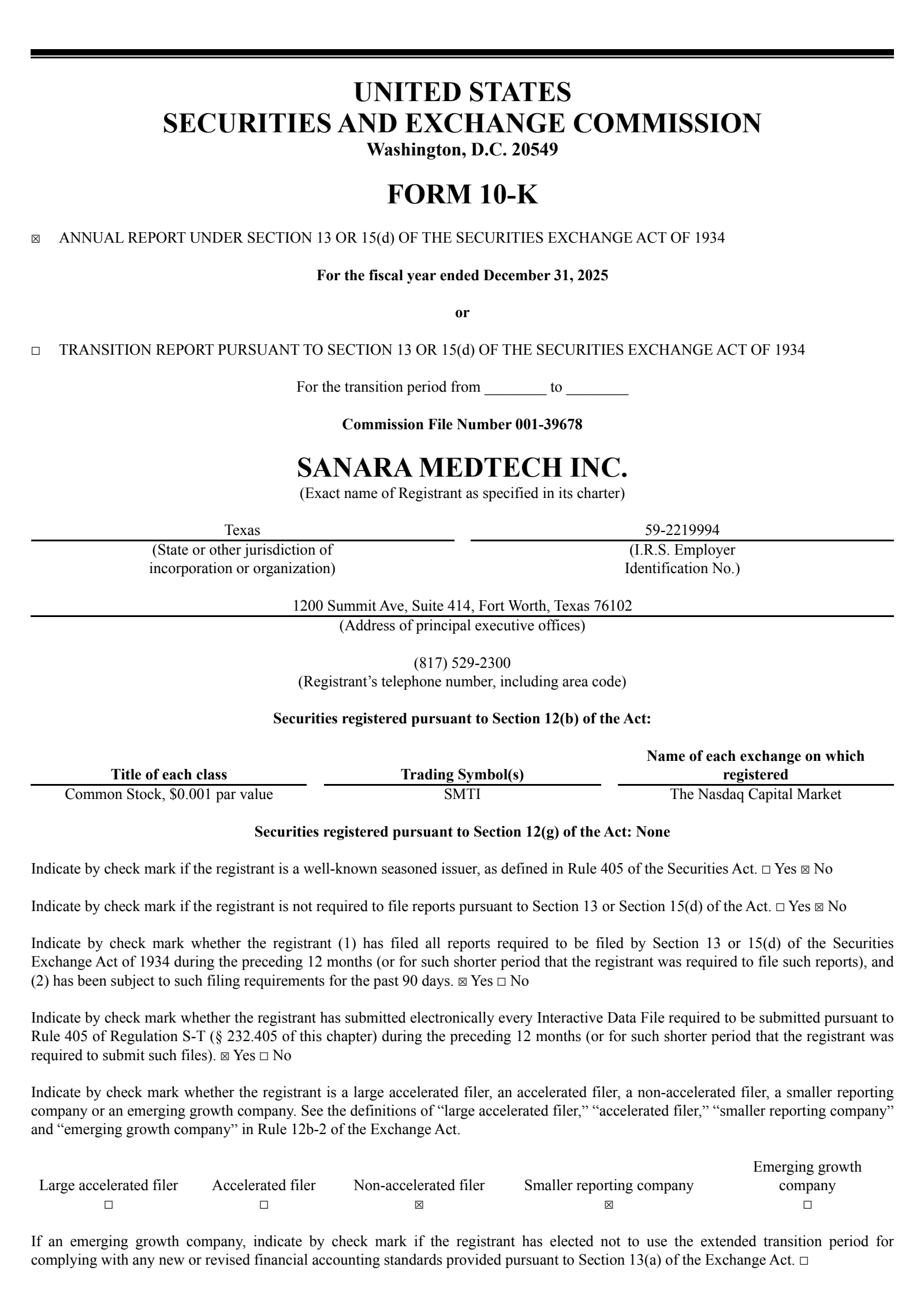 Sanara MedTech's Q4 2025 Annual report